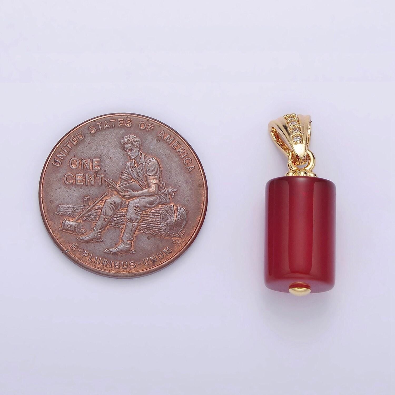 14k gold filled red carnelian tube clear micro paved cz lined bail pendant | n1290