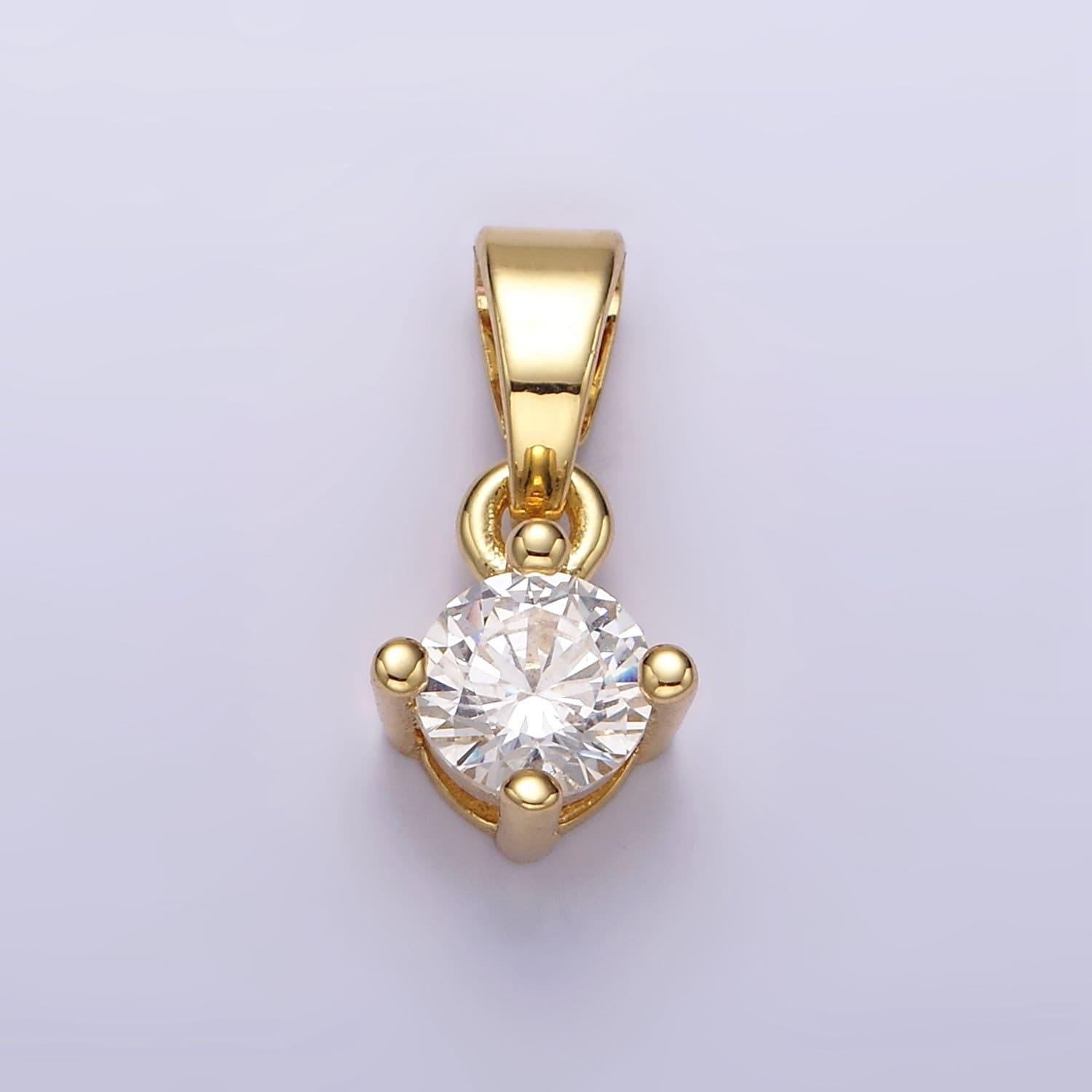 14k gold filled 16.5mm clear round cubic zirconia cz solitaire minimalist pendant | n1284