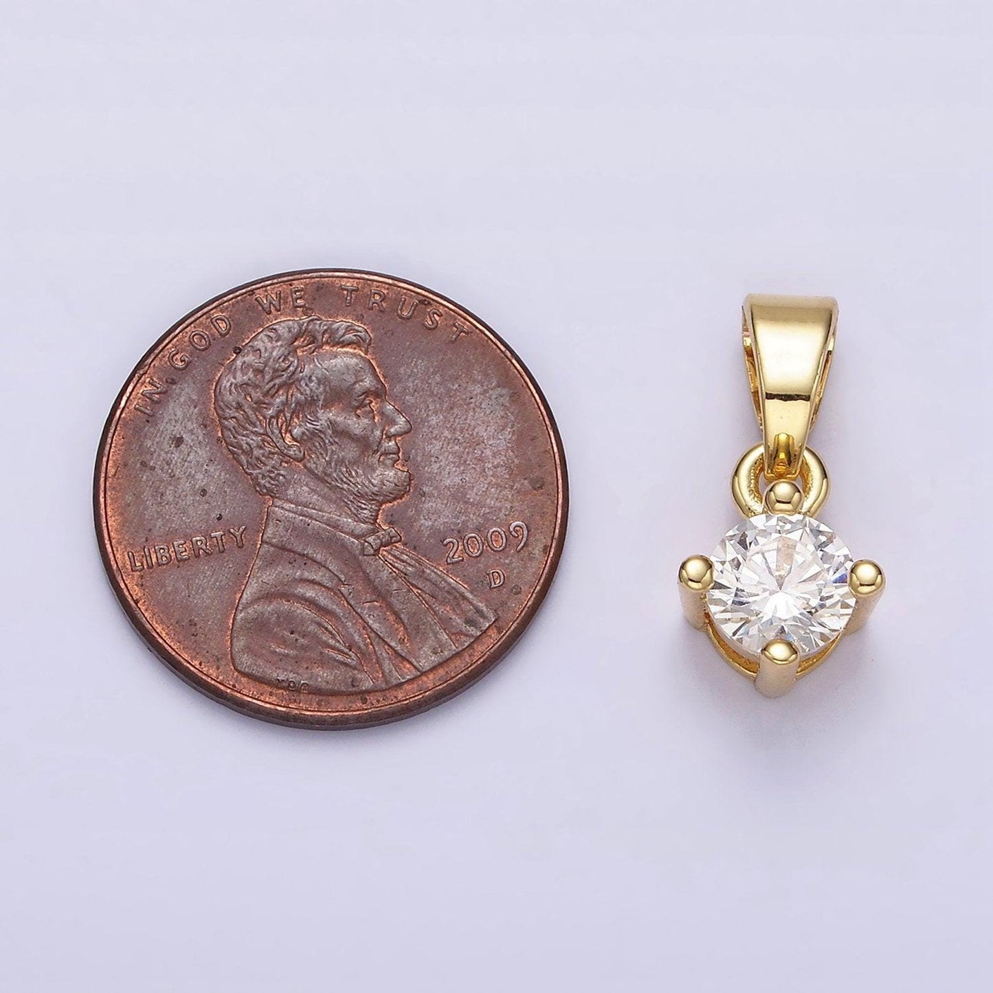 14k gold filled 16.5mm clear round cubic zirconia cz solitaire minimalist pendant | n1284