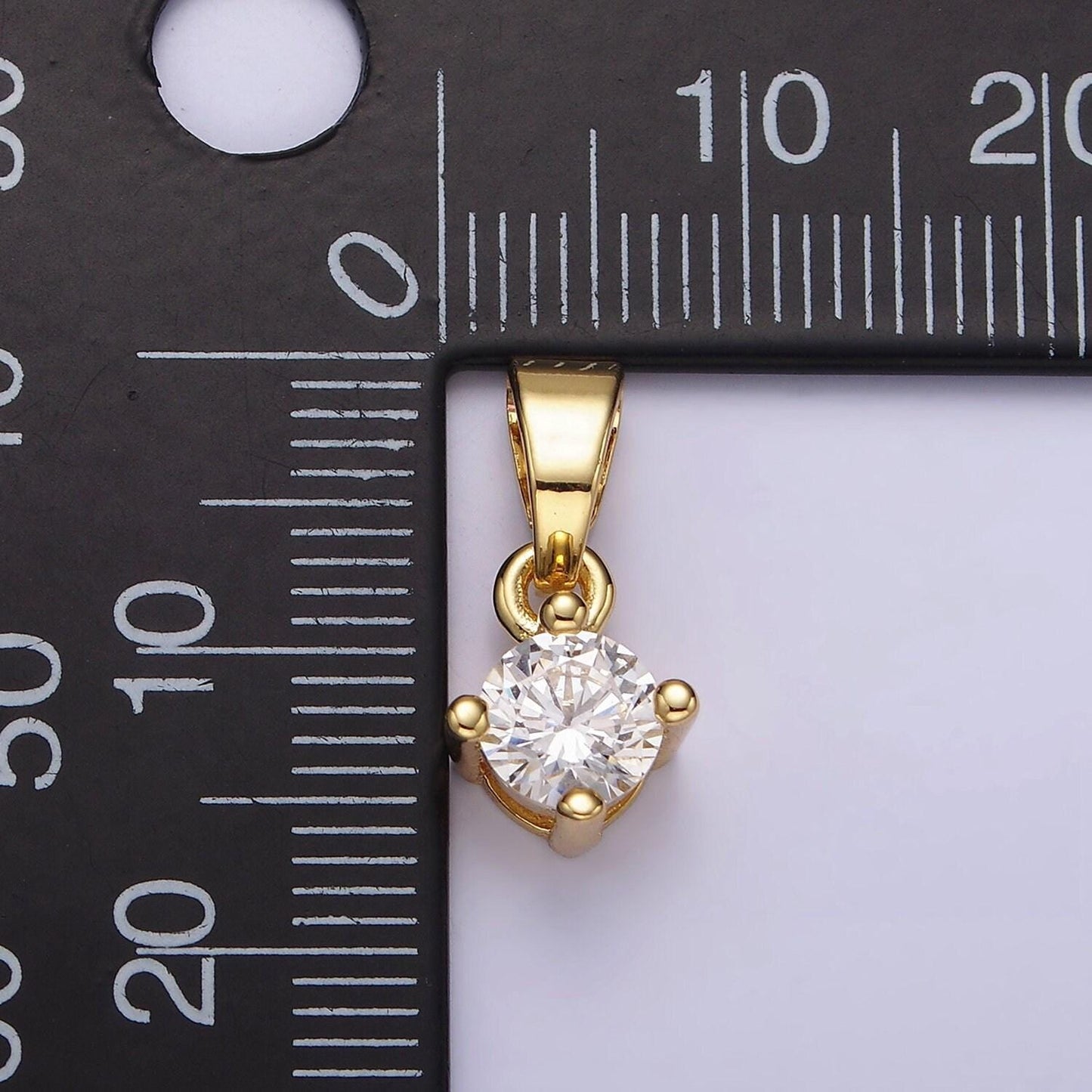 14k gold filled 16.5mm clear round cubic zirconia cz solitaire minimalist pendant | n1284