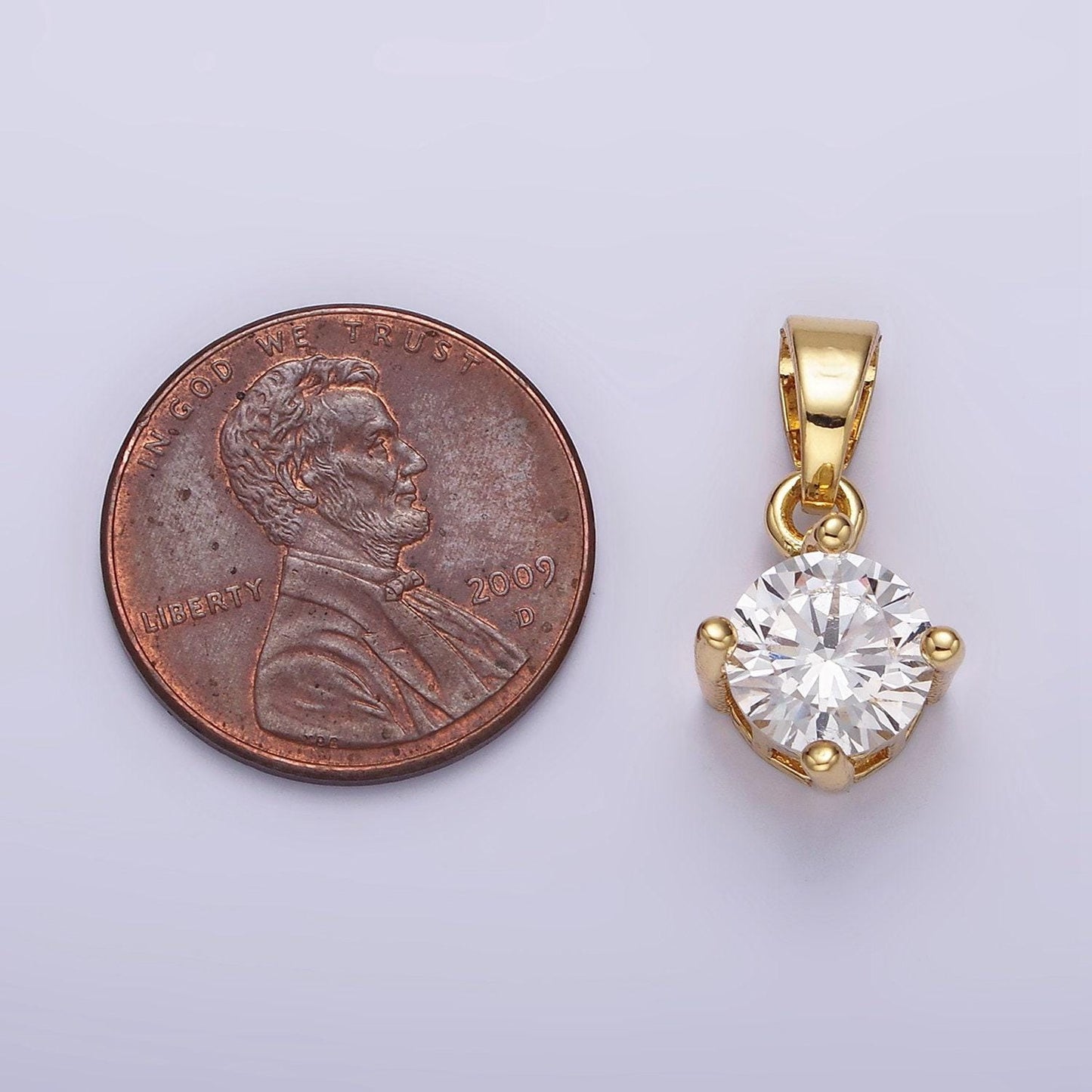14k gold filled 18mm clear round cubic zirconia cz solitaire minimalist pendant | n1283