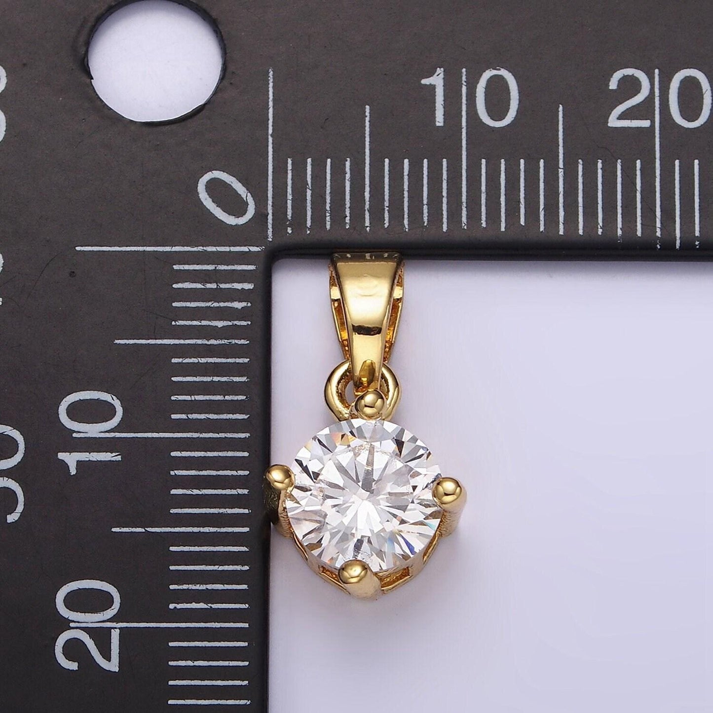 14k gold filled 18mm clear round cubic zirconia cz solitaire minimalist pendant | n1283