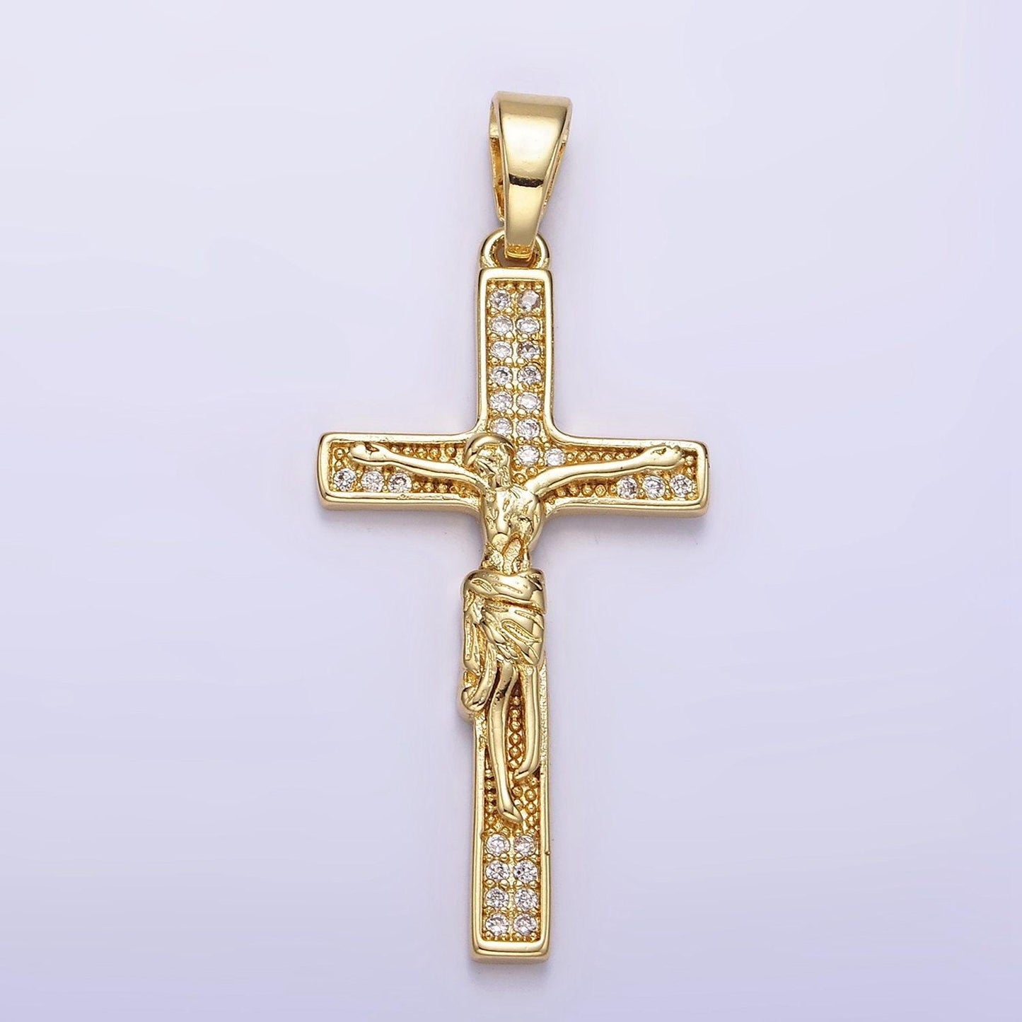 14k gold filled clear micro paved cz crucifix latin cross pendant | n1281