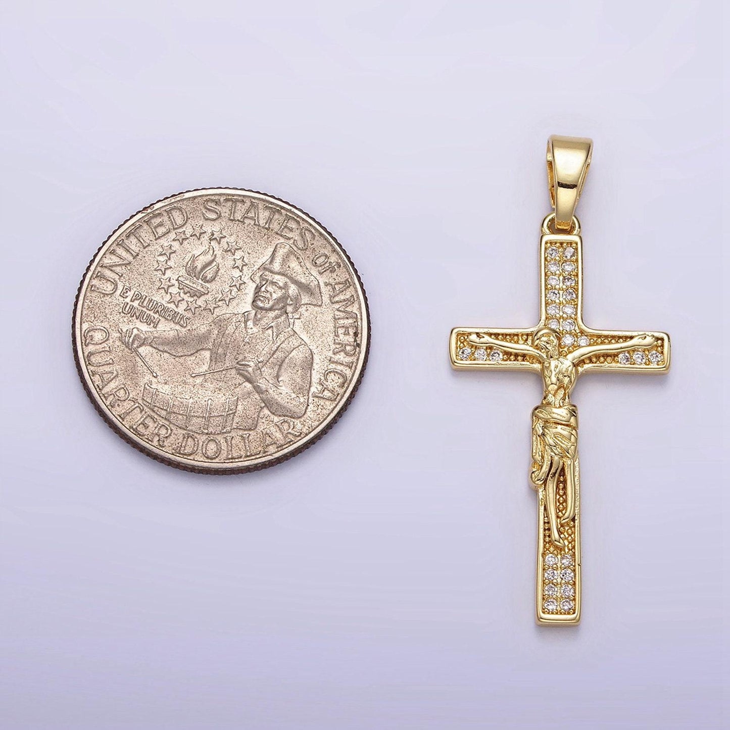 14k gold filled clear micro paved cz crucifix latin cross pendant | n1281