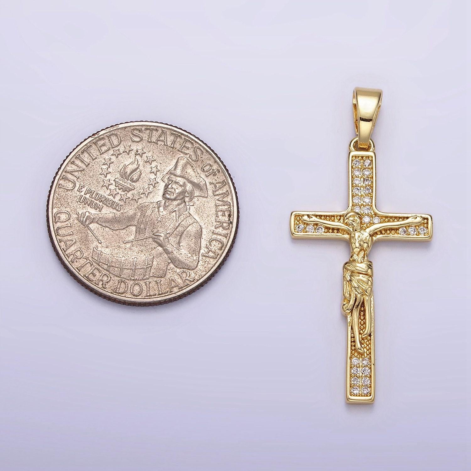 14k gold filled clear micro paved cz crucifix latin cross pendant | n1281