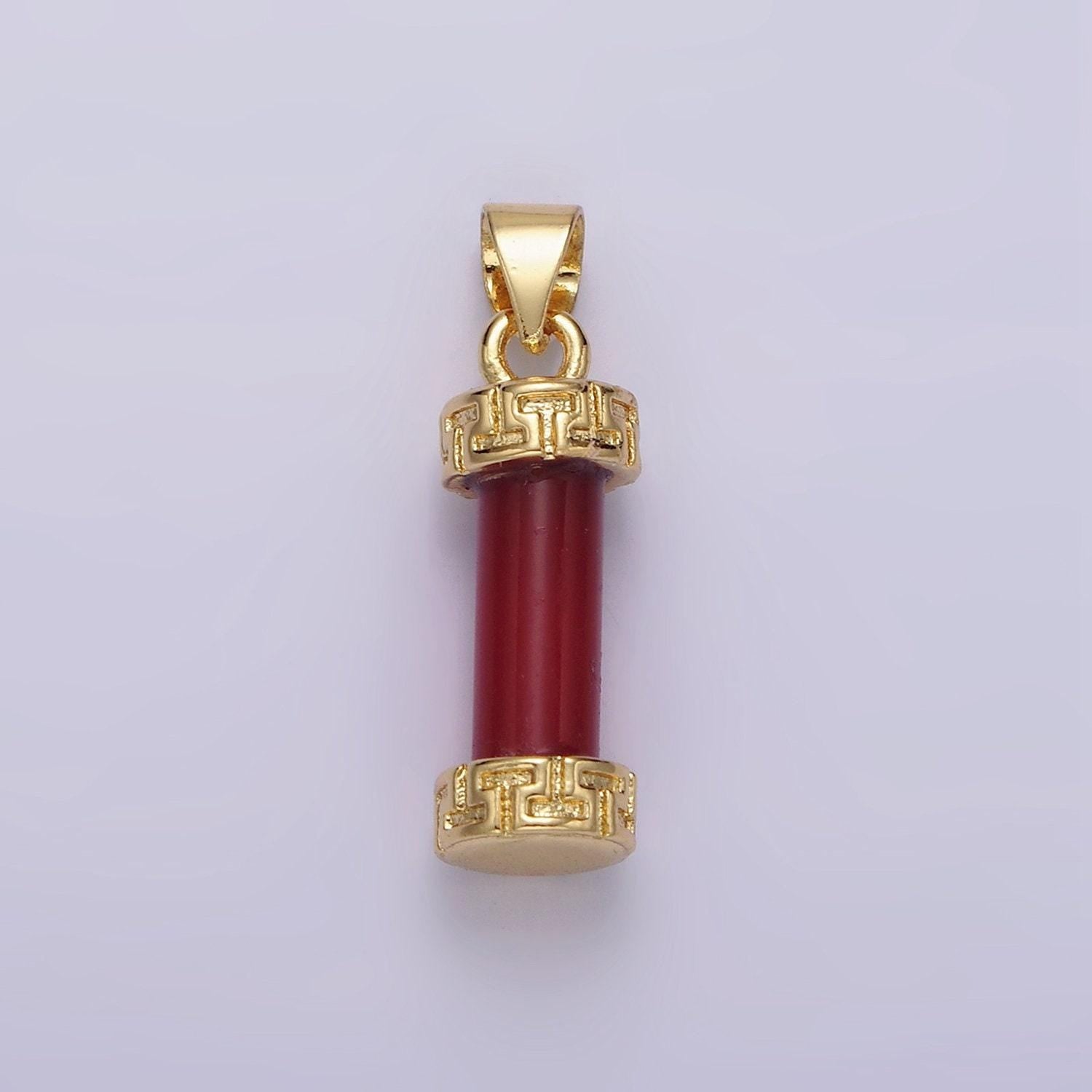 14kgold filled carnelian, amazonite, amethyst, onyx, clearquartz, rosequartz, howlite, tigereye engraved cylinder tube pendant | n1272-n1279