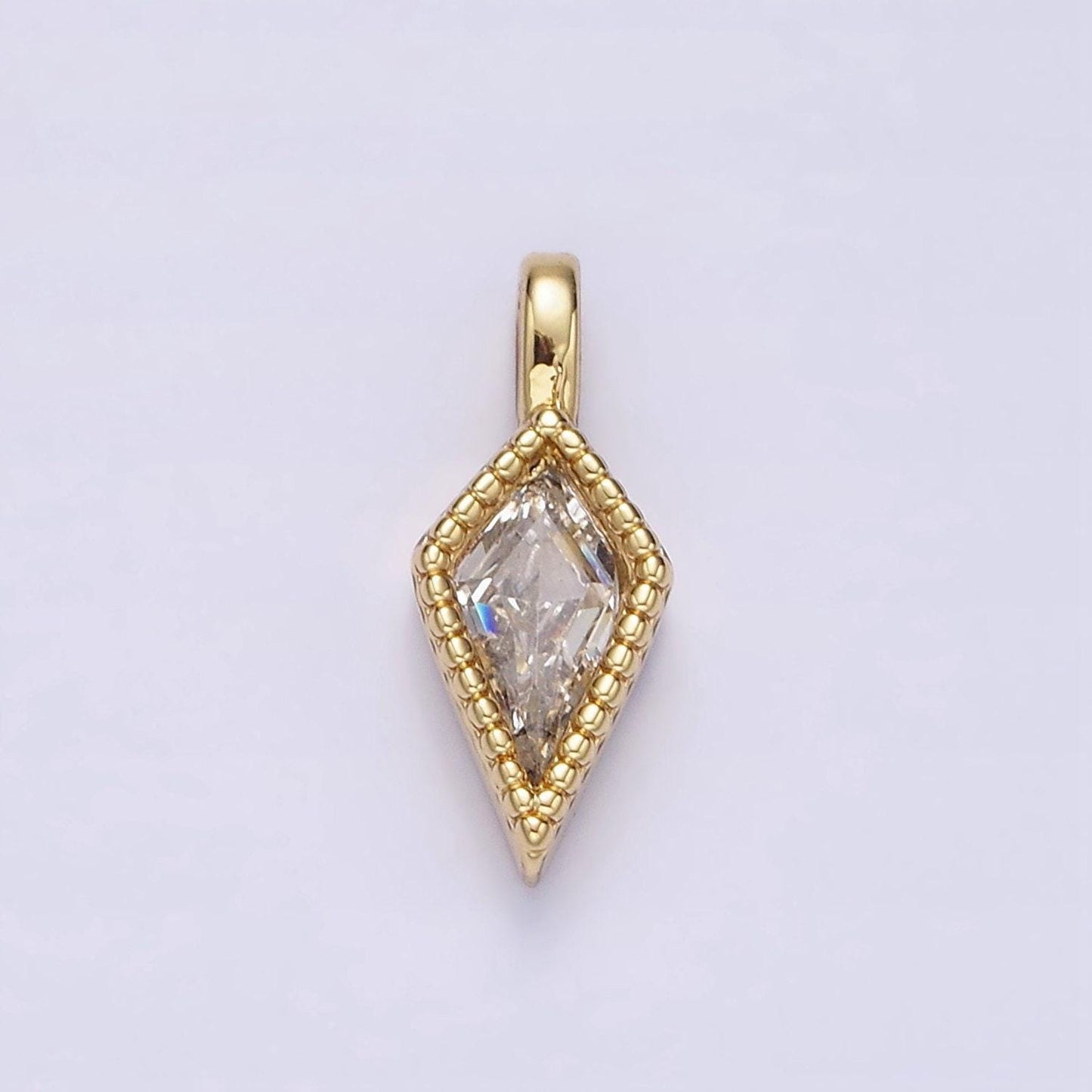 14k gold filled 14.5mm clear diamond rhombus cz beaded pendant | n1271