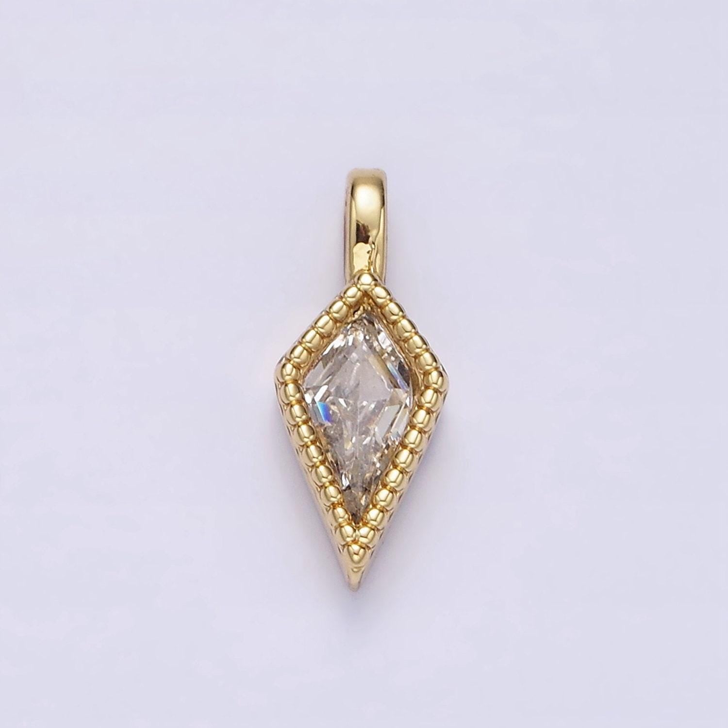 14k gold filled 14.5mm clear diamond rhombus cz beaded pendant | n1271