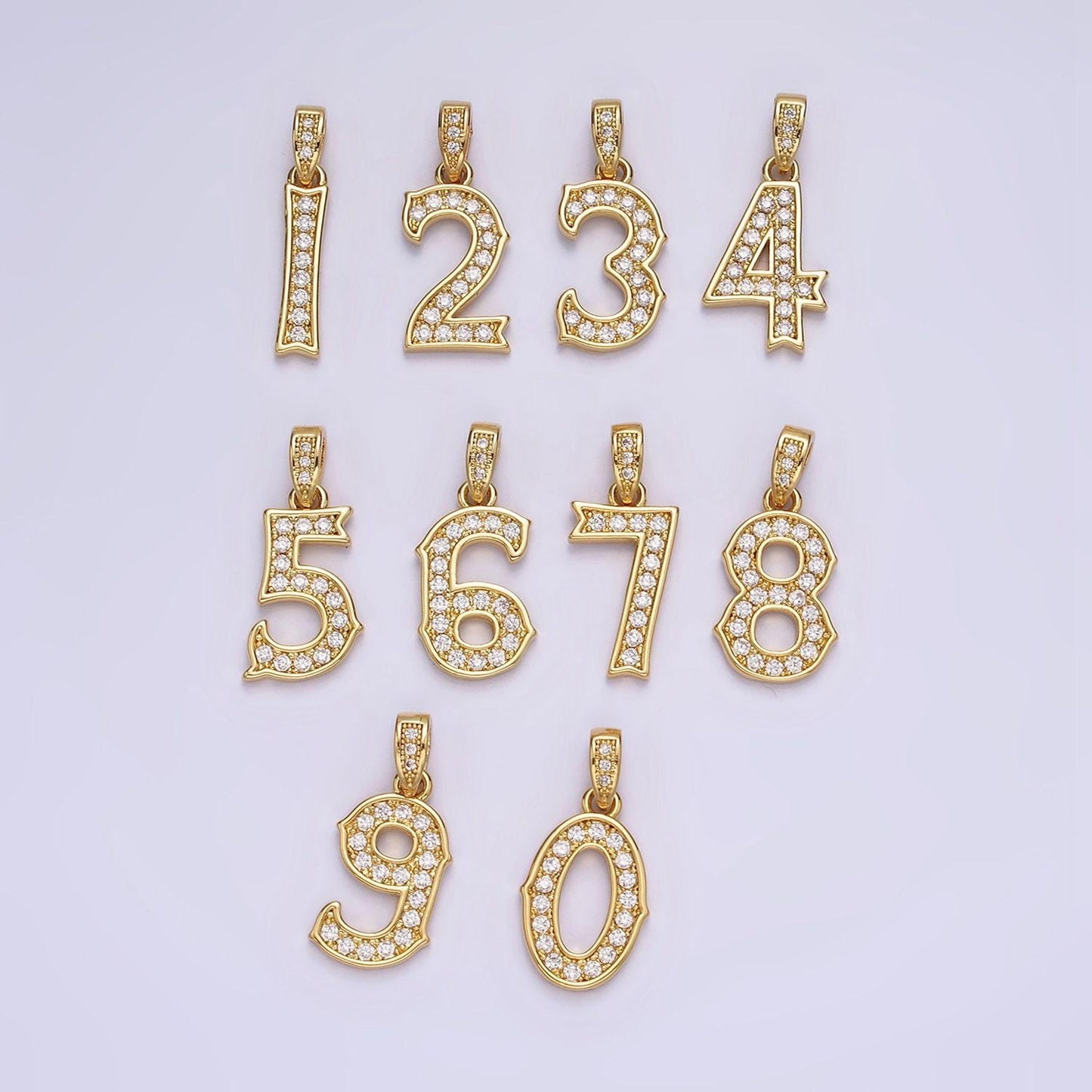 14k gold filled 0-9 edged number clear micro paved cz pendant lucky number age birthday pendant | n1223 - n1232