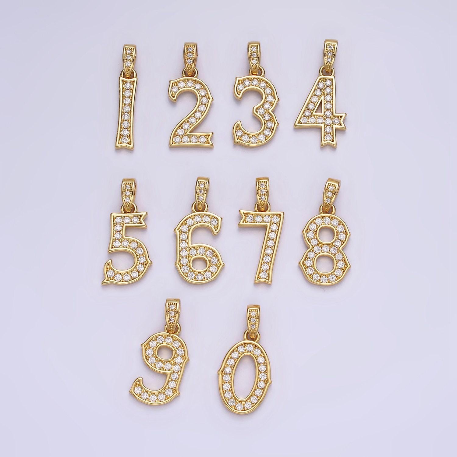 14k gold filled 0-9 edged number clear micro paved cz pendant lucky number age birthday pendant | n1223 - n1232