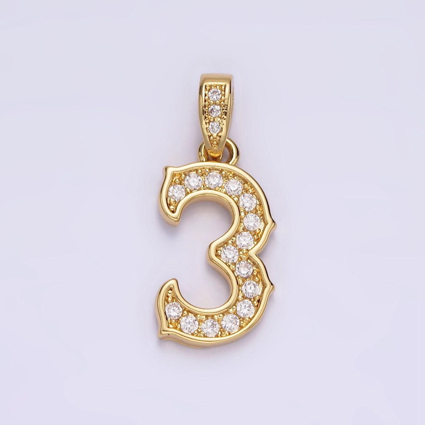 14k gold filled 0-9 edged number clear micro paved cz pendant lucky number age birthday pendant | n1223 - n1232