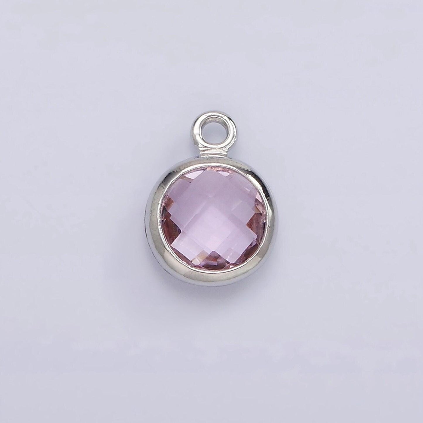 Silver 6mm multifaceted birthstone cz round personalized charm | n1173 - n1184