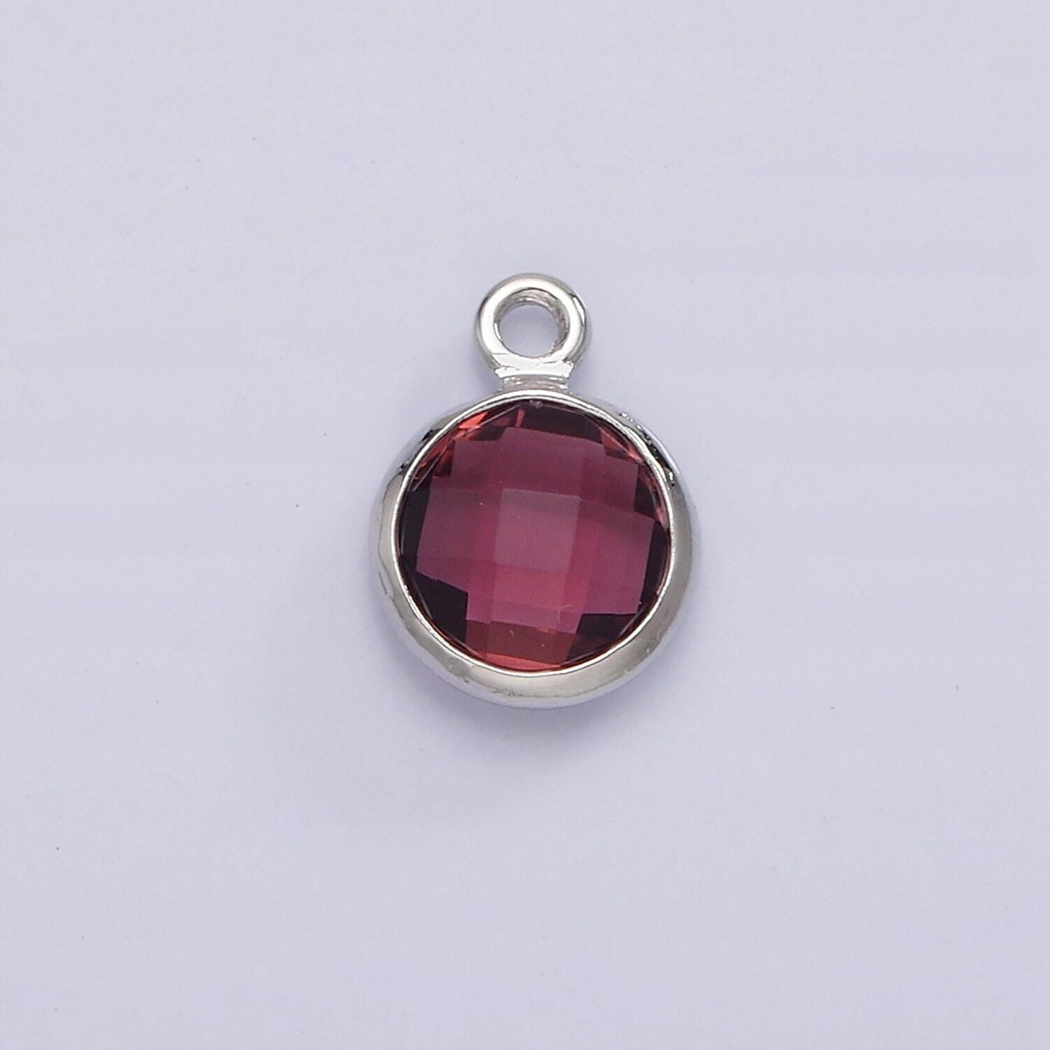 Silver 6mm multifaceted birthstone cz round personalized charm | n1173 - n1184