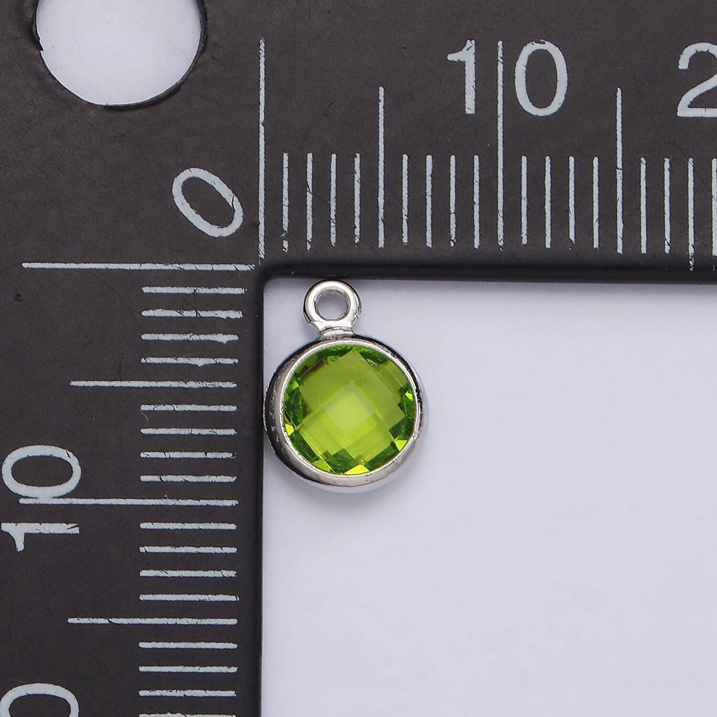 Silver 6mm multifaceted birthstone cz round personalized charm | n1173 - n1184