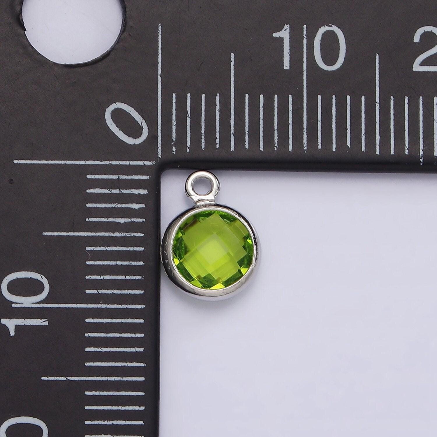 Silver 6mm multifaceted birthstone cz round personalized charm | n1173 - n1184