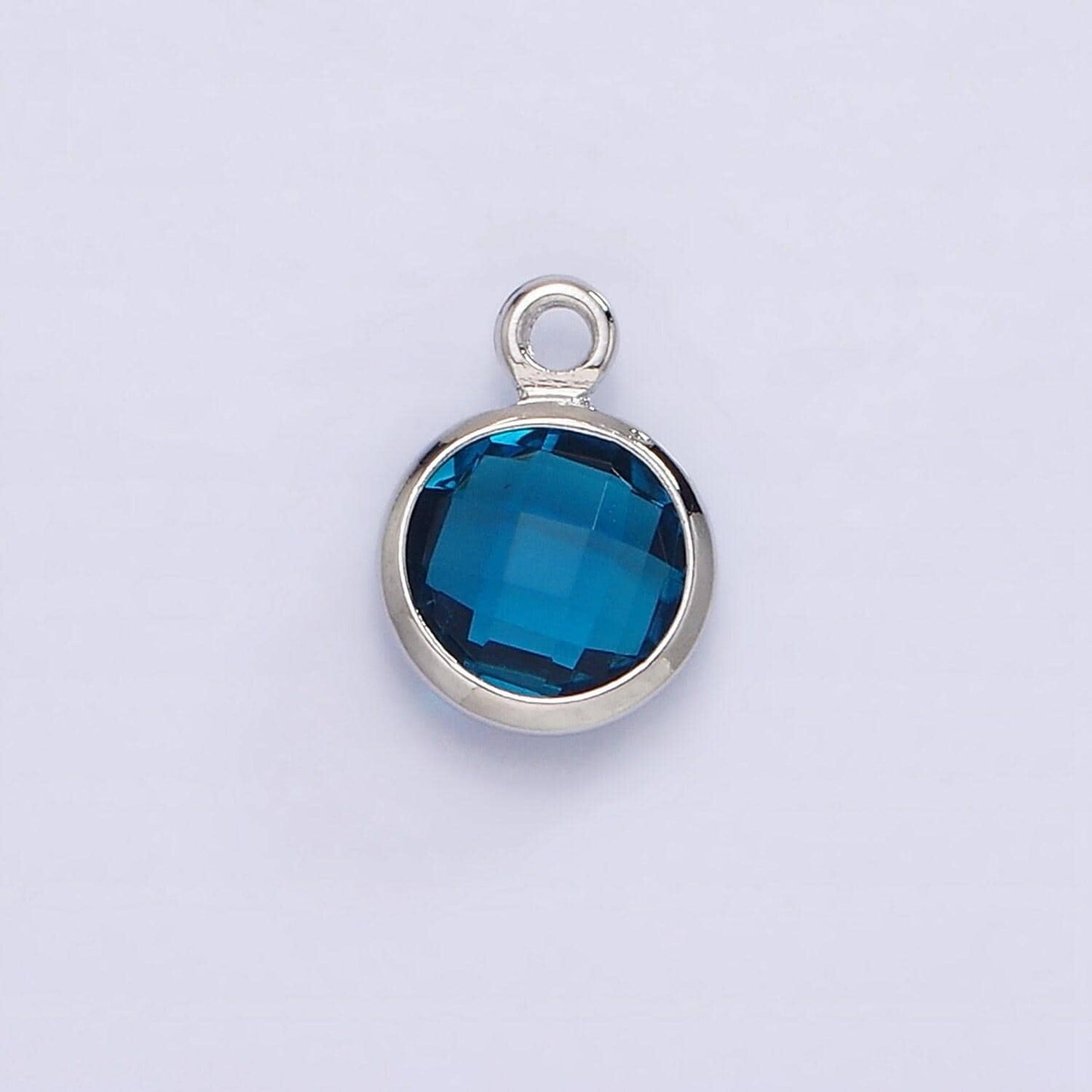 Silver 6mm multifaceted birthstone cz round personalized charm | n1173 - n1184