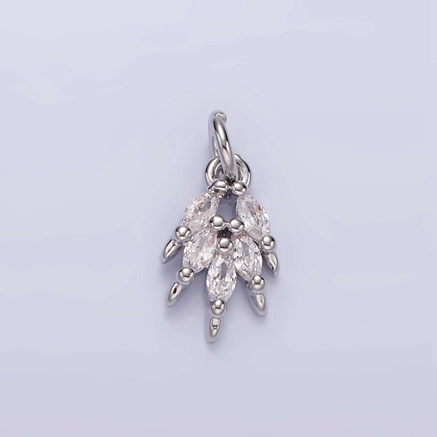 White gold filled multiple clear marquise cz leaf mini add-on charm | n1141