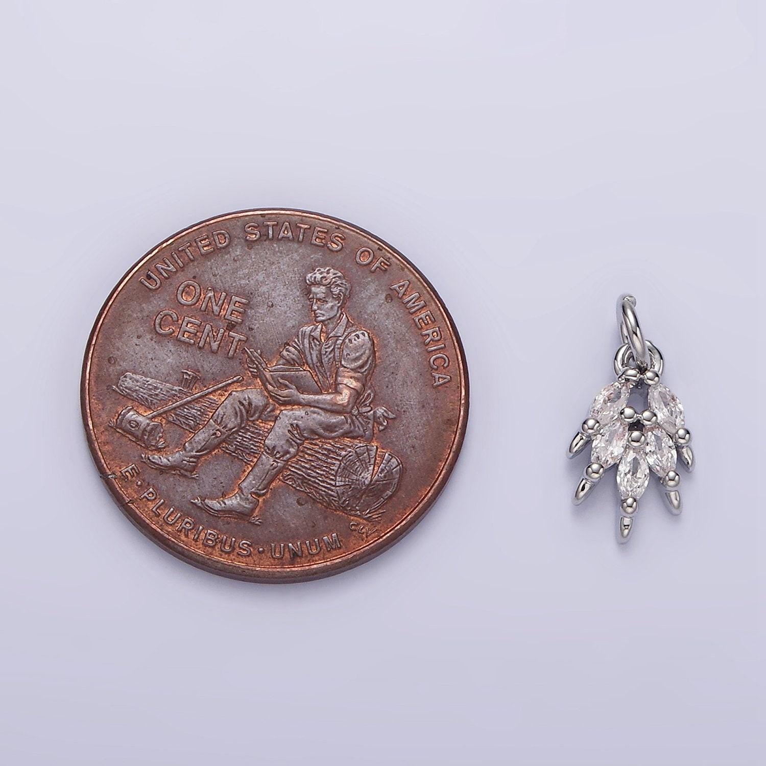 White gold filled multiple clear marquise cz leaf mini add-on charm | n1141