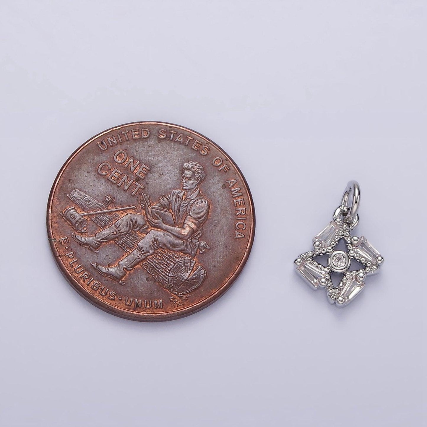 White gold filled open cleat baguette cz beaded celestial star mini add-on charm | n1140