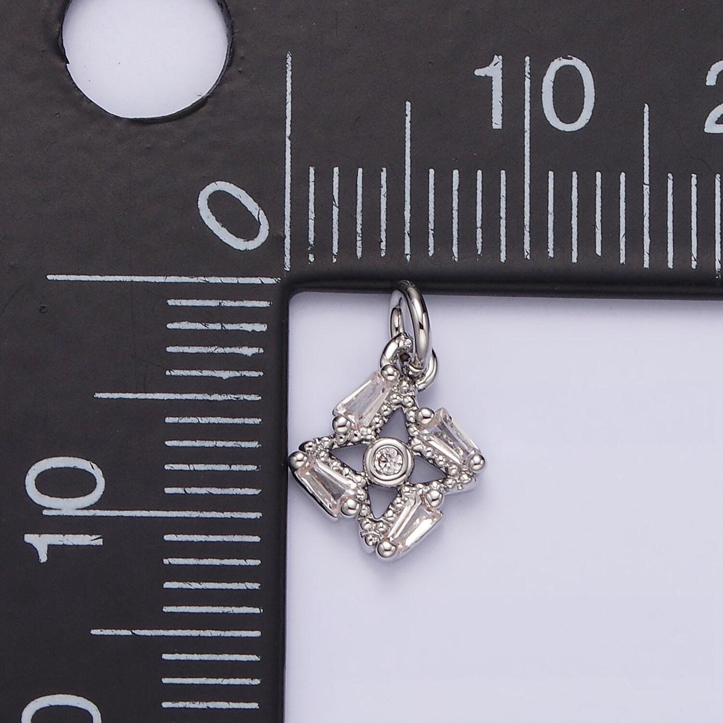 White gold filled open cleat baguette cz beaded celestial star mini add-on charm | n1140