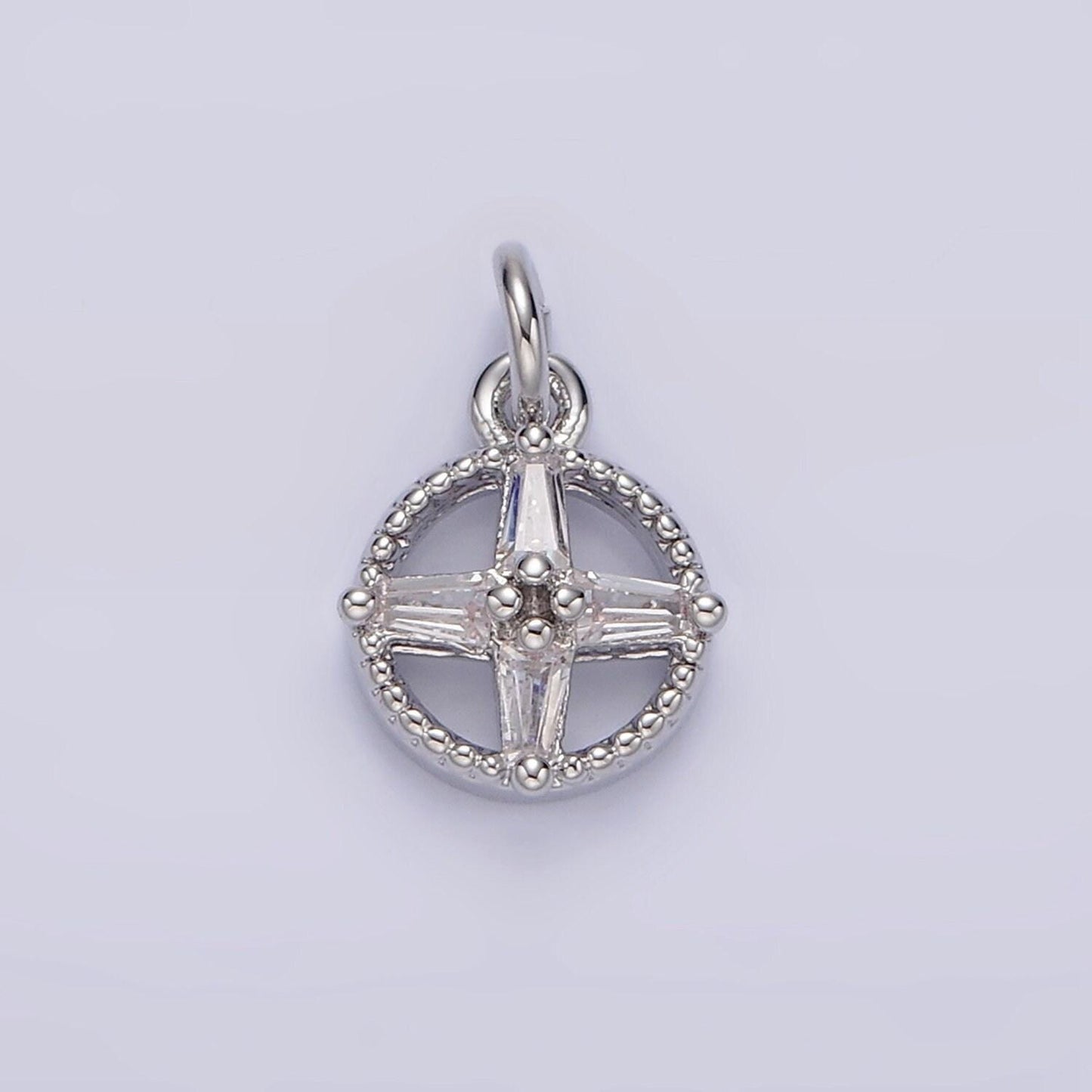 14k gold filled clear baguette star open beaded round mini add-on charm in gold & silver | n1096 n1139