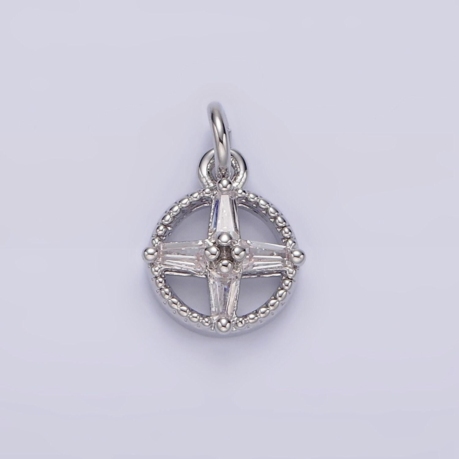 14k gold filled clear baguette star open beaded round mini add-on charm in gold & silver | n1096 n1139