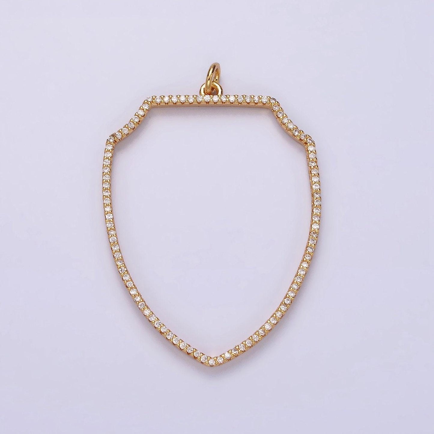 14k gold filled 45mm open clear micro paved cz shield charm in silver, gold, and black | n1135 - n1137