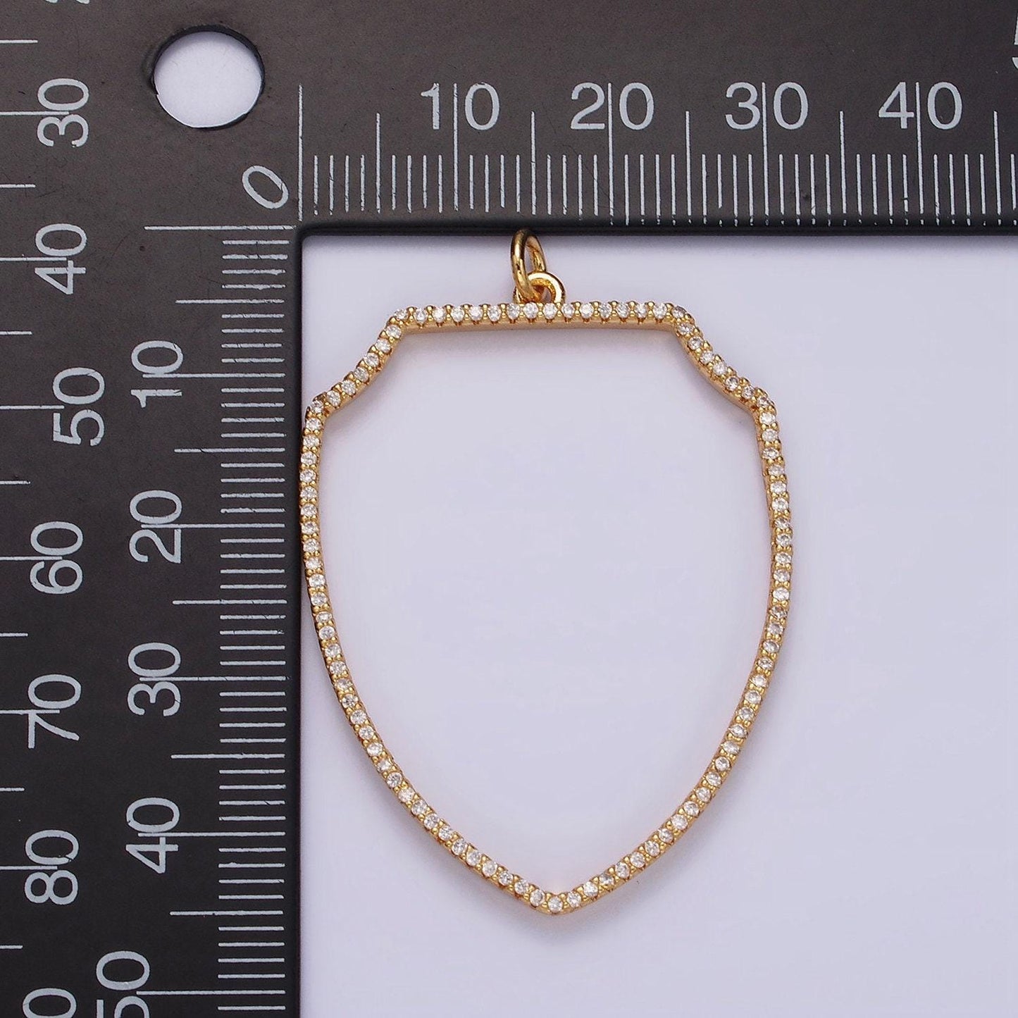 14k gold filled 45mm open clear micro paved cz shield charm in silver, gold, and black | n1135 - n1137