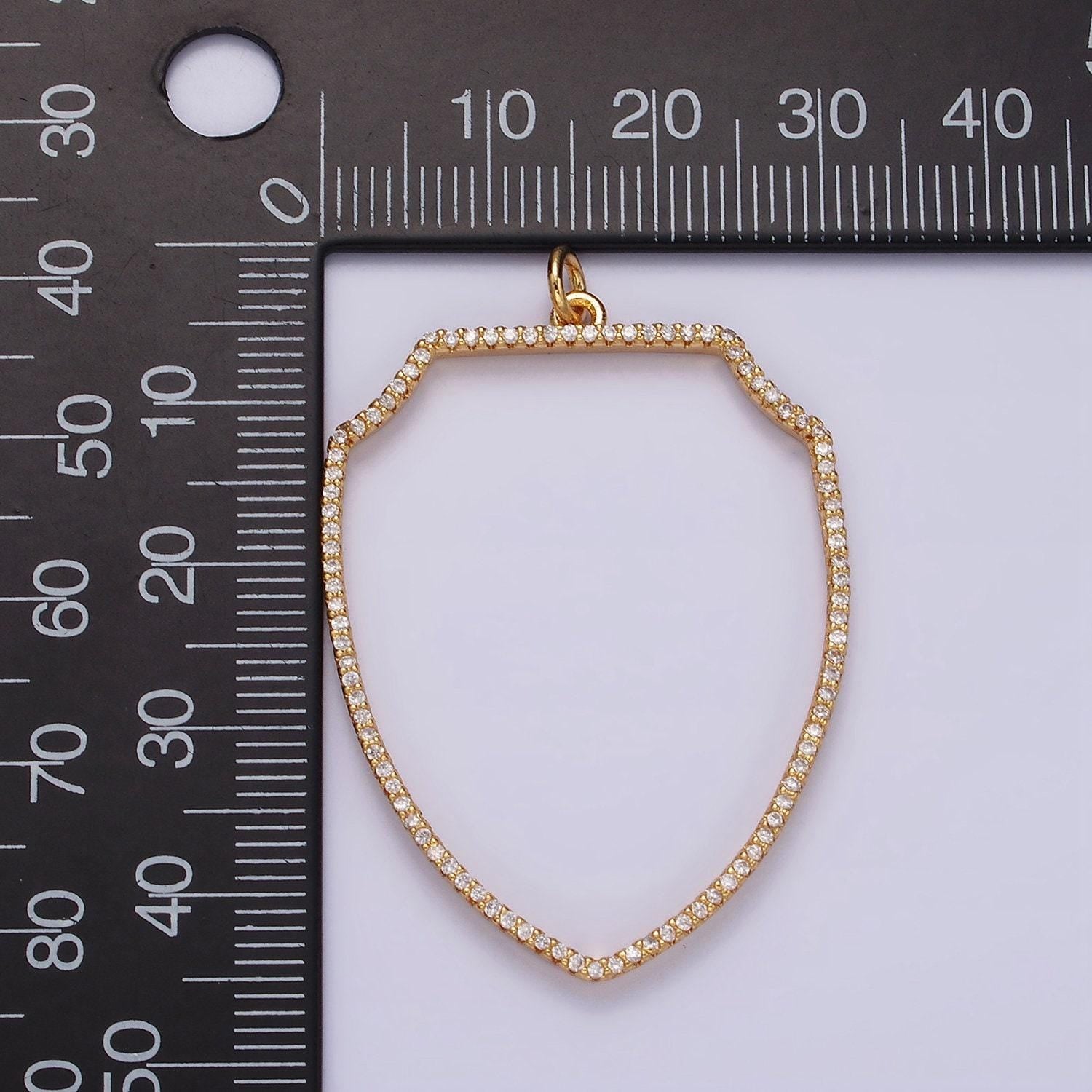 14k gold filled 45mm open clear micro paved cz shield charm in silver, gold, and black | n1135 - n1137