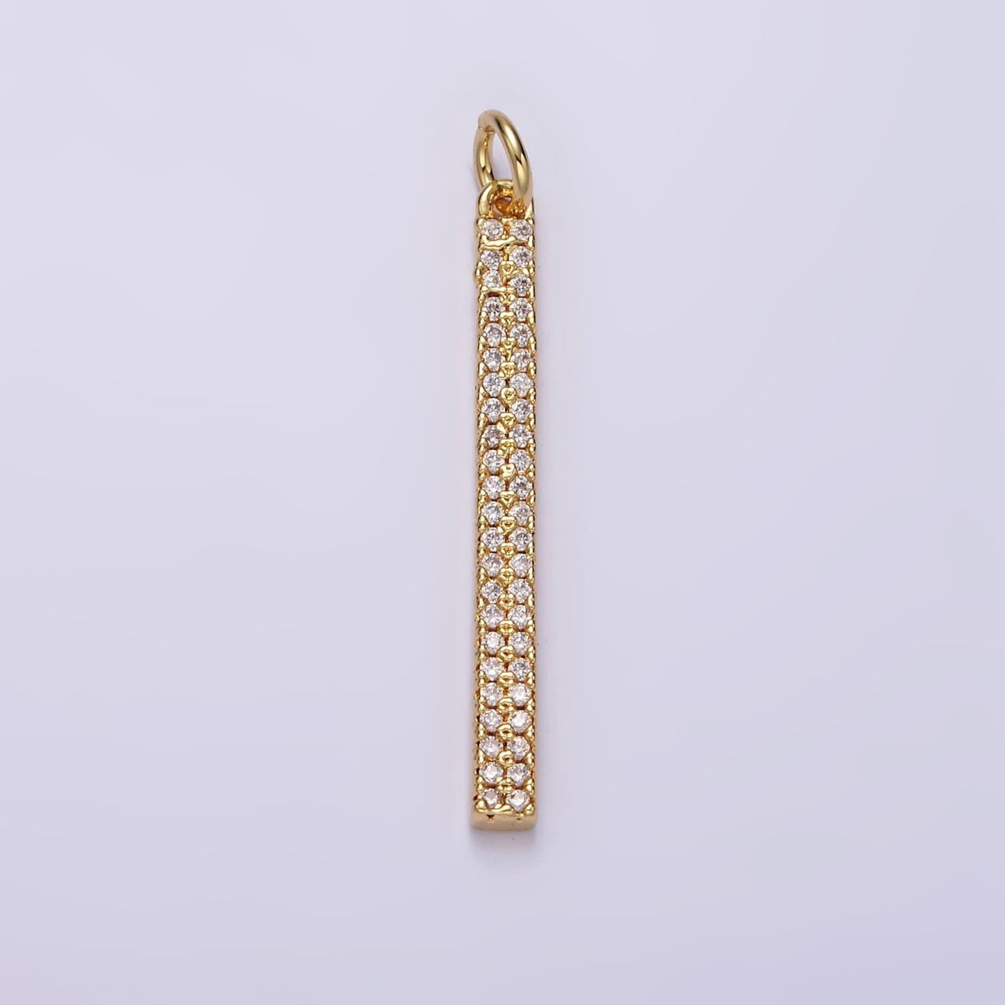 14k gold filled 35mm micro paved cz long bar charm in gold, silver & black | n1120 - n1125