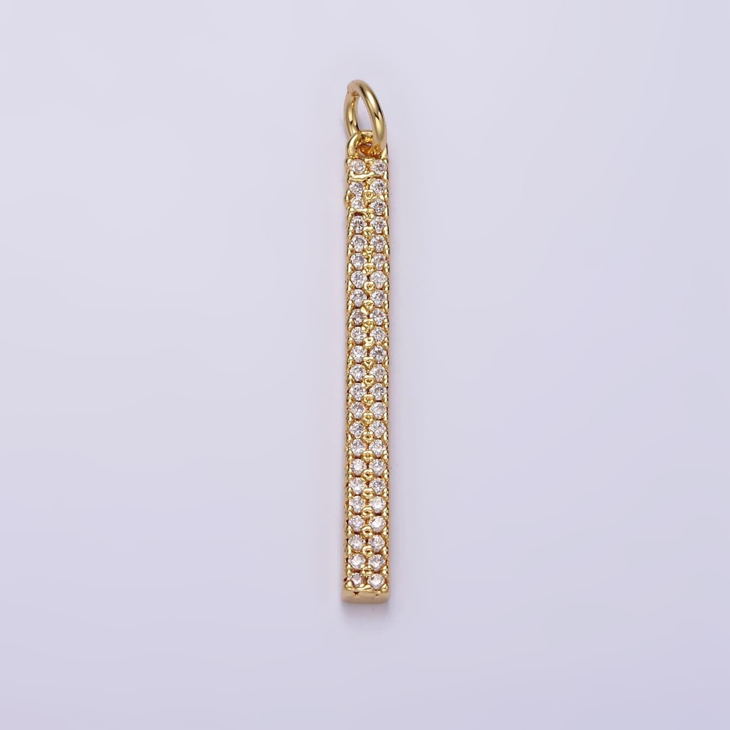 14k gold filled 35mm micro paved cz long bar charm in gold, silver & black | n1120 - n1125
