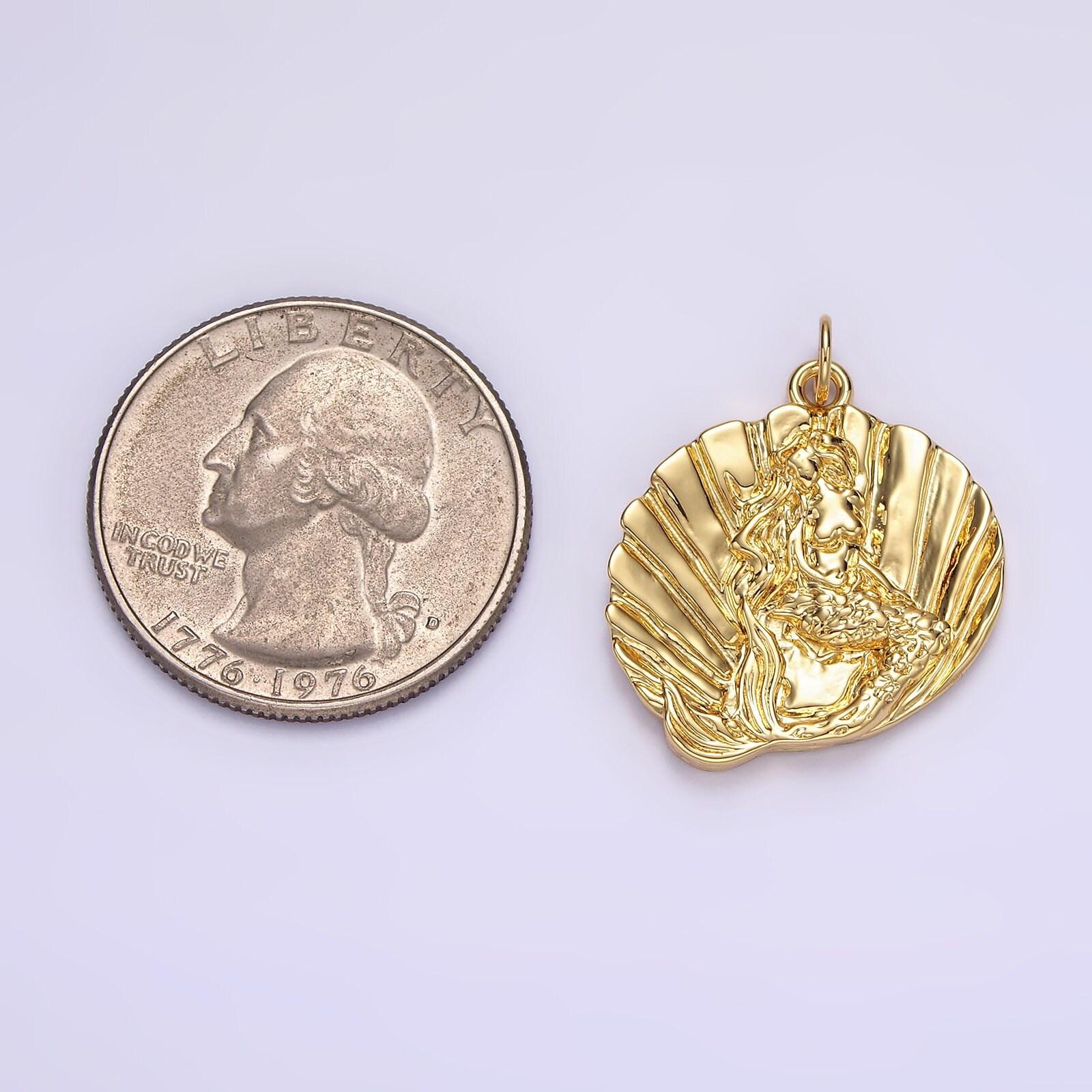 14k gold filled ocean mermaid clam sea shell dented charm in gold & silver | n1118 n1119