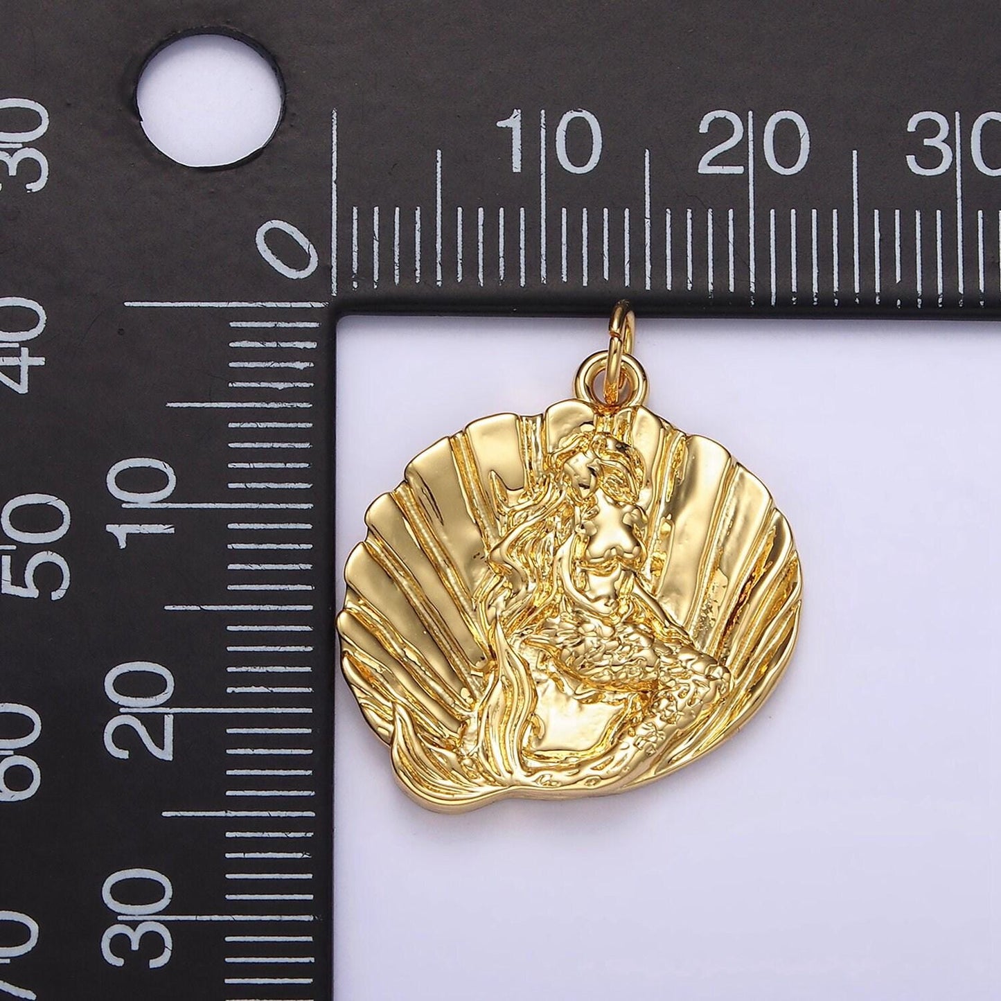 14k gold filled ocean mermaid clam sea shell dented charm in gold & silver | n1118 n1119