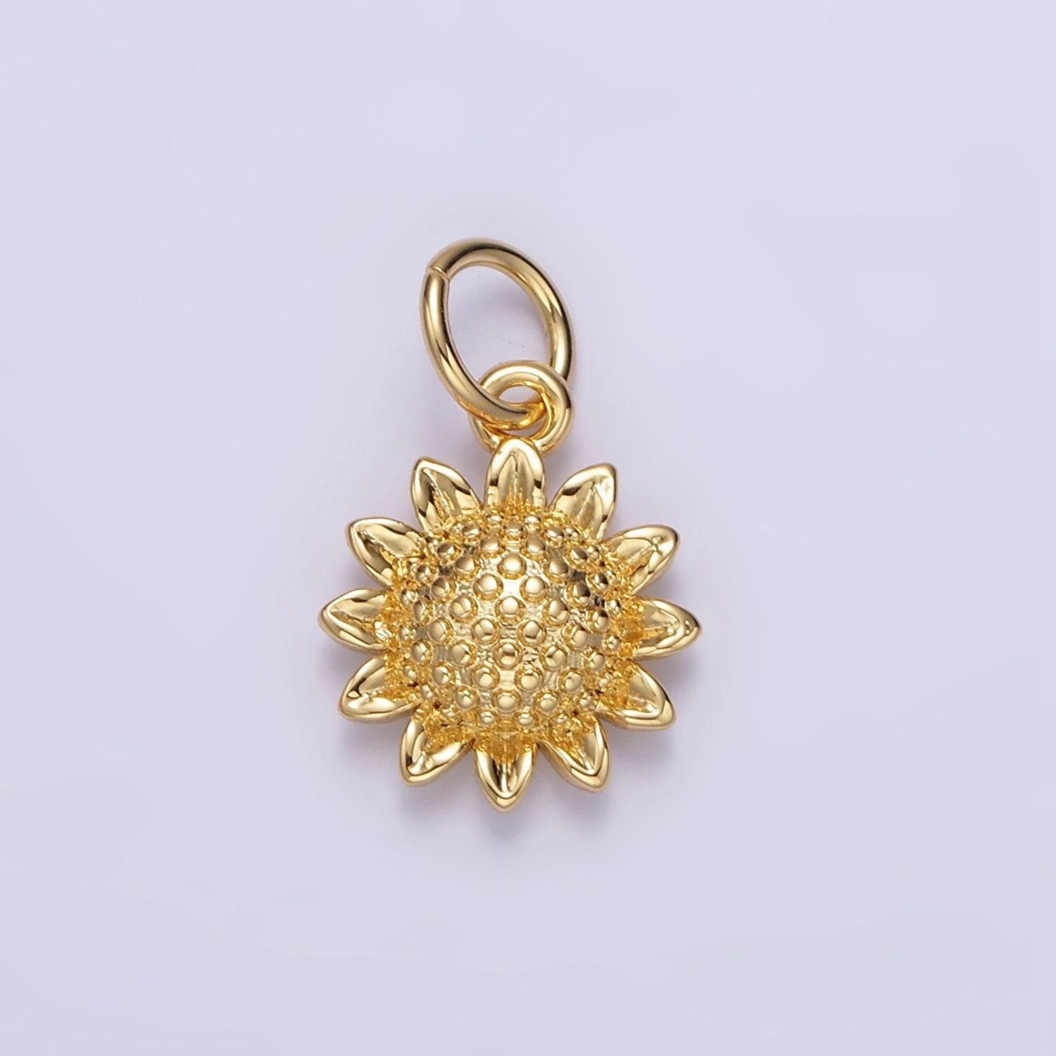 14k gold filled 15mm dotted sunflower nature charm in gold & silver | n1110 n1111