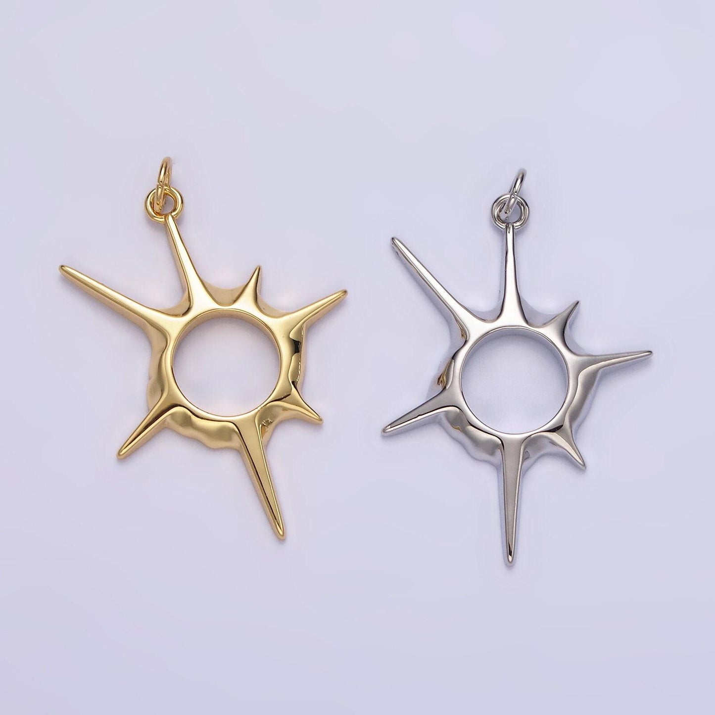 14k gold filled 20mm, 30mm open abstract celestial sun ray charm in gold & silver | n1116 n1117, n1108 n1109