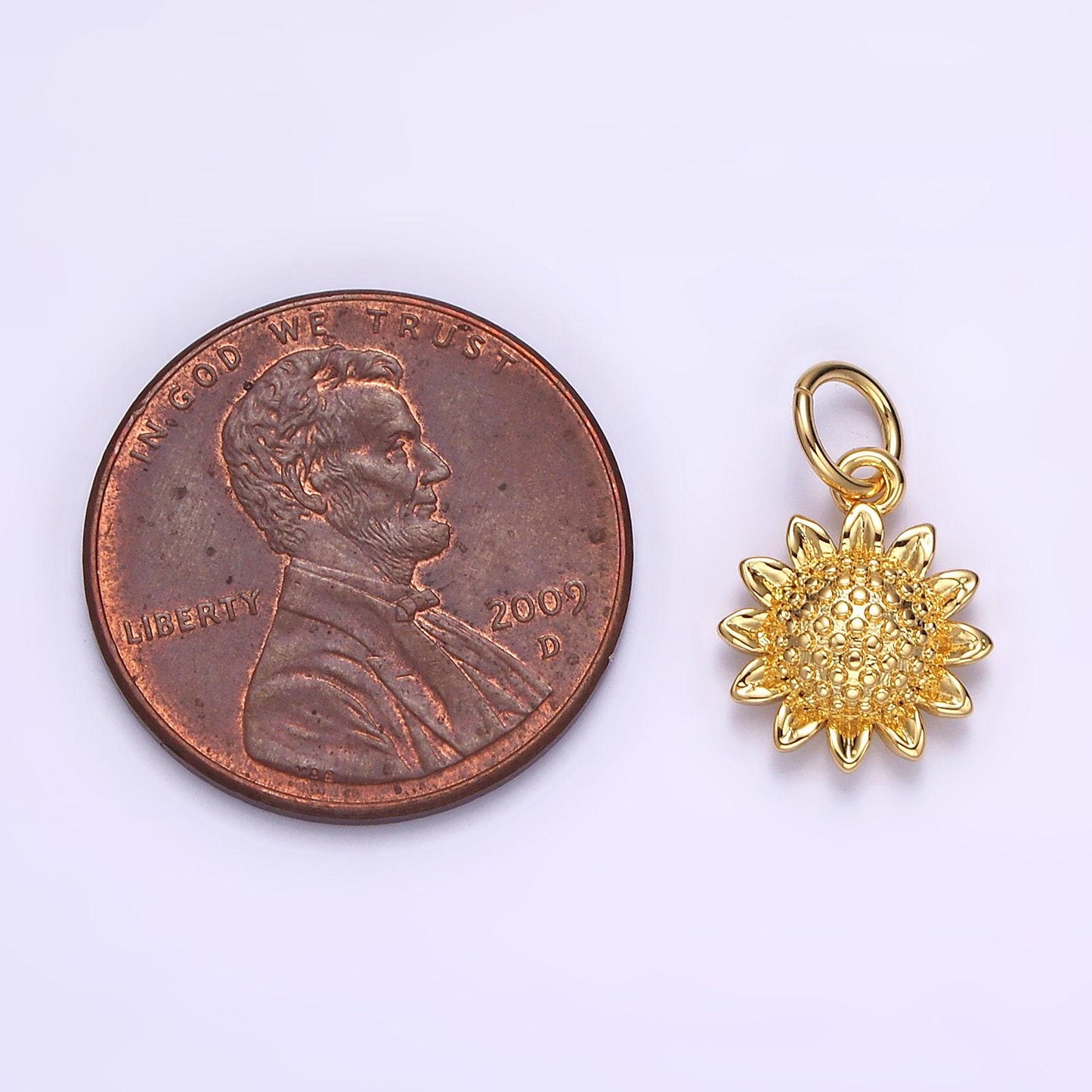 14k gold filled 15mm dotted sunflower nature charm in gold & silver | n1110 n1111