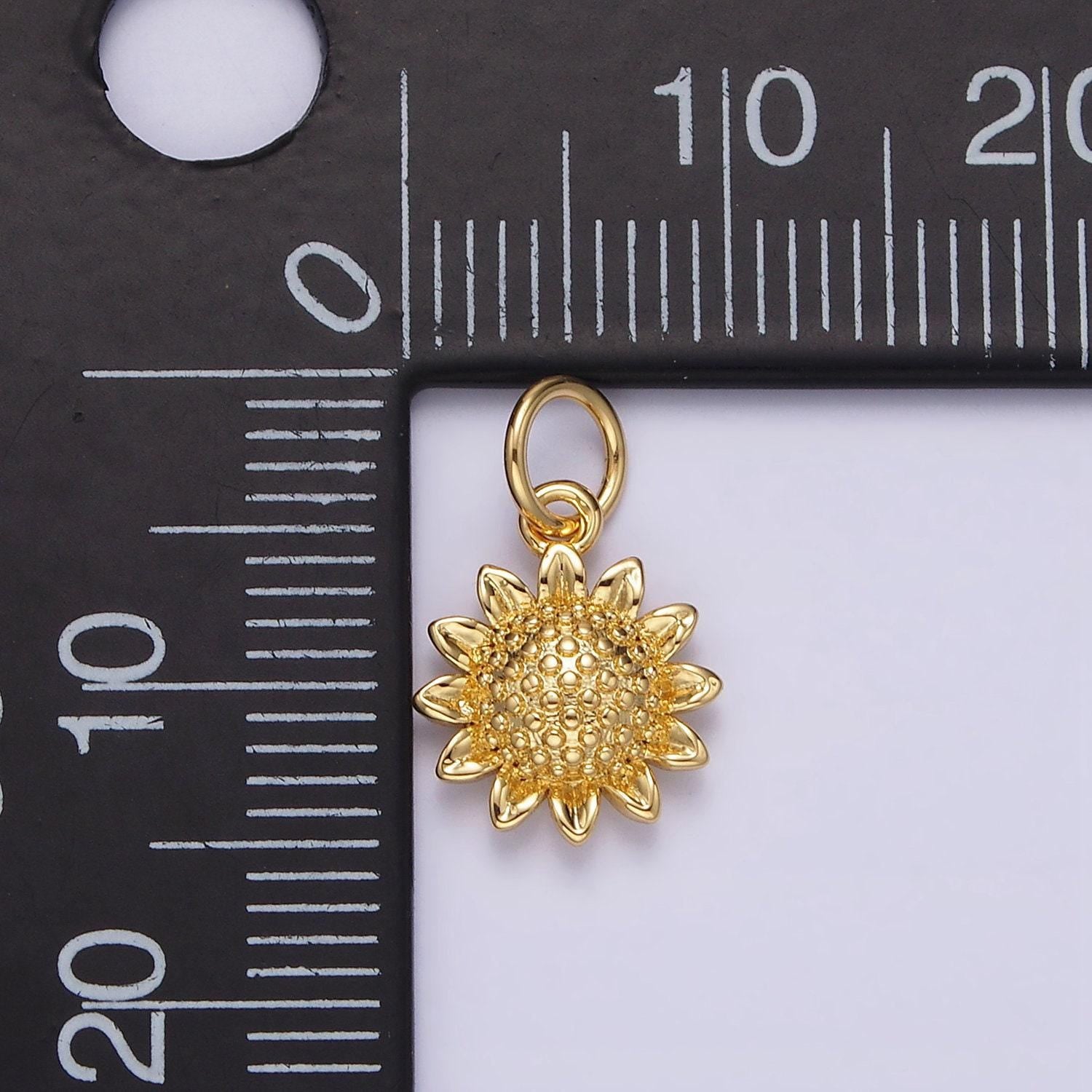 14k gold filled 15mm dotted sunflower nature charm in gold & silver | n1110 n1111