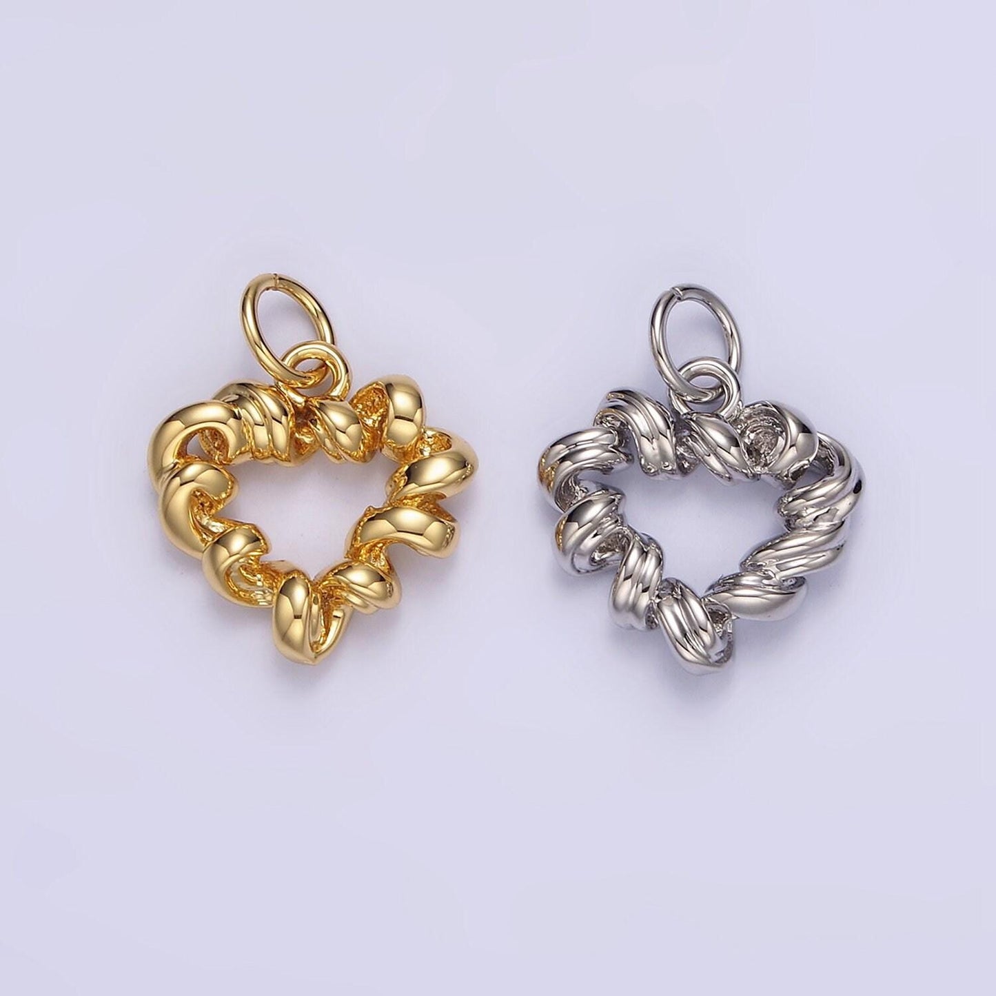14k gold filled 15.5mm twisted spiral coil open heart charm in gold & silver | n1104 n1105