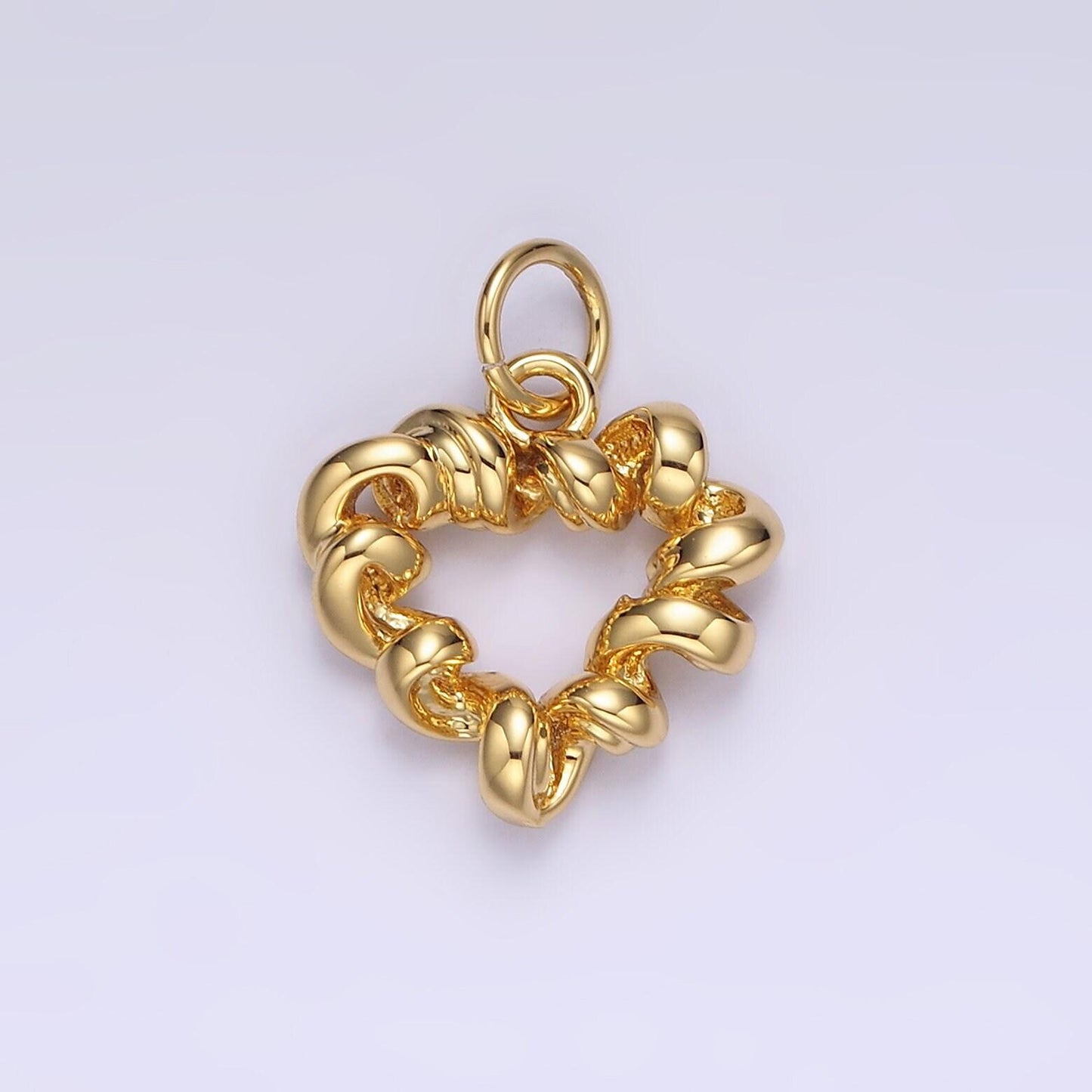 14k gold filled 15.5mm twisted spiral coil open heart charm in gold & silver | n1104 n1105