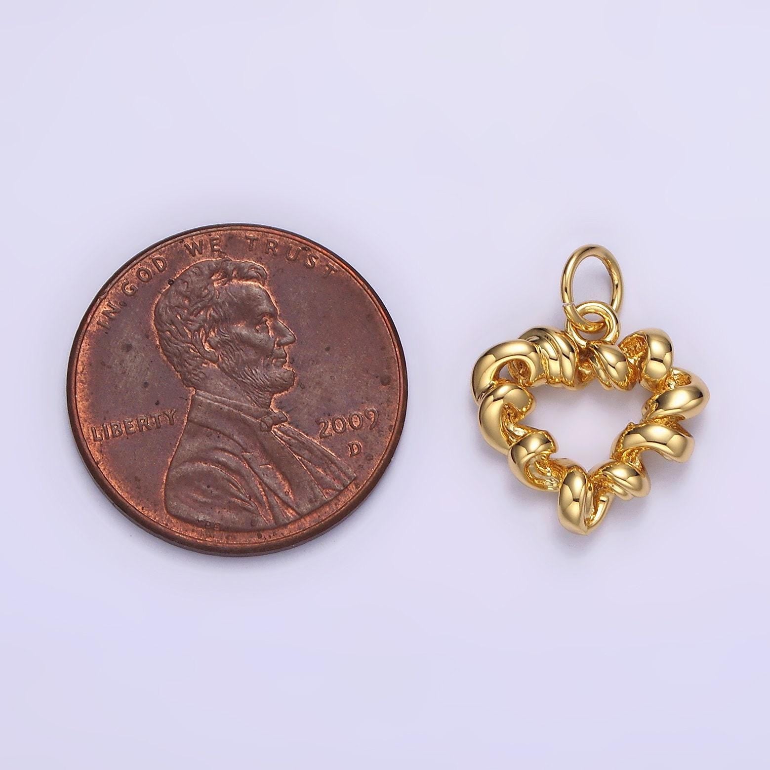 14k gold filled 15.5mm twisted spiral coil open heart charm in gold & silver | n1104 n1105