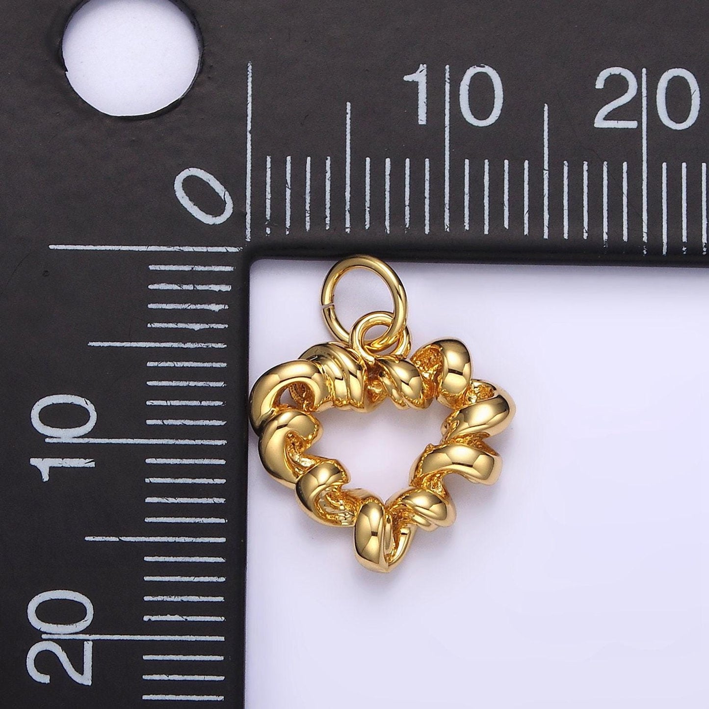14k gold filled 15.5mm twisted spiral coil open heart charm in gold & silver | n1104 n1105