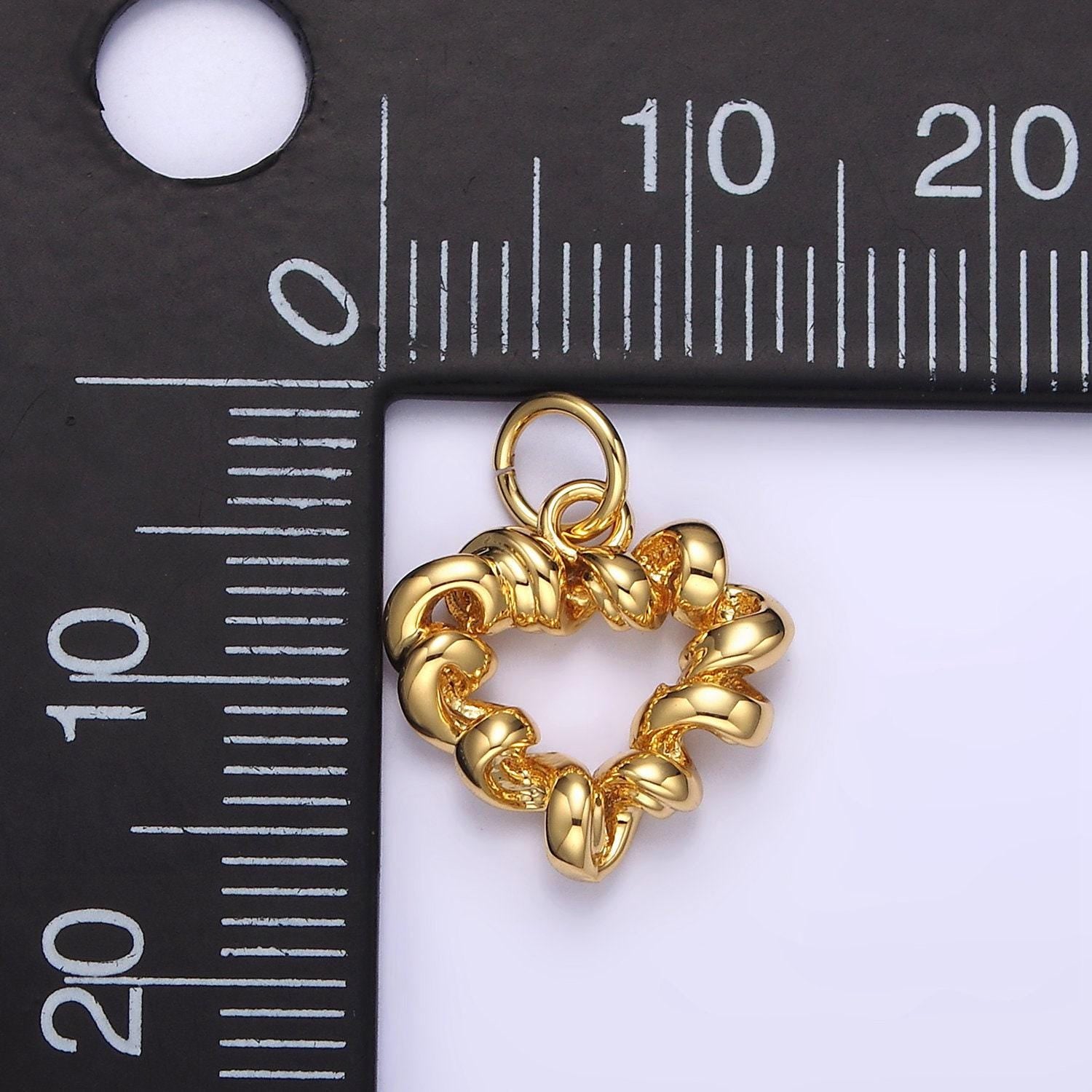14k gold filled 15.5mm twisted spiral coil open heart charm in gold & silver | n1104 n1105