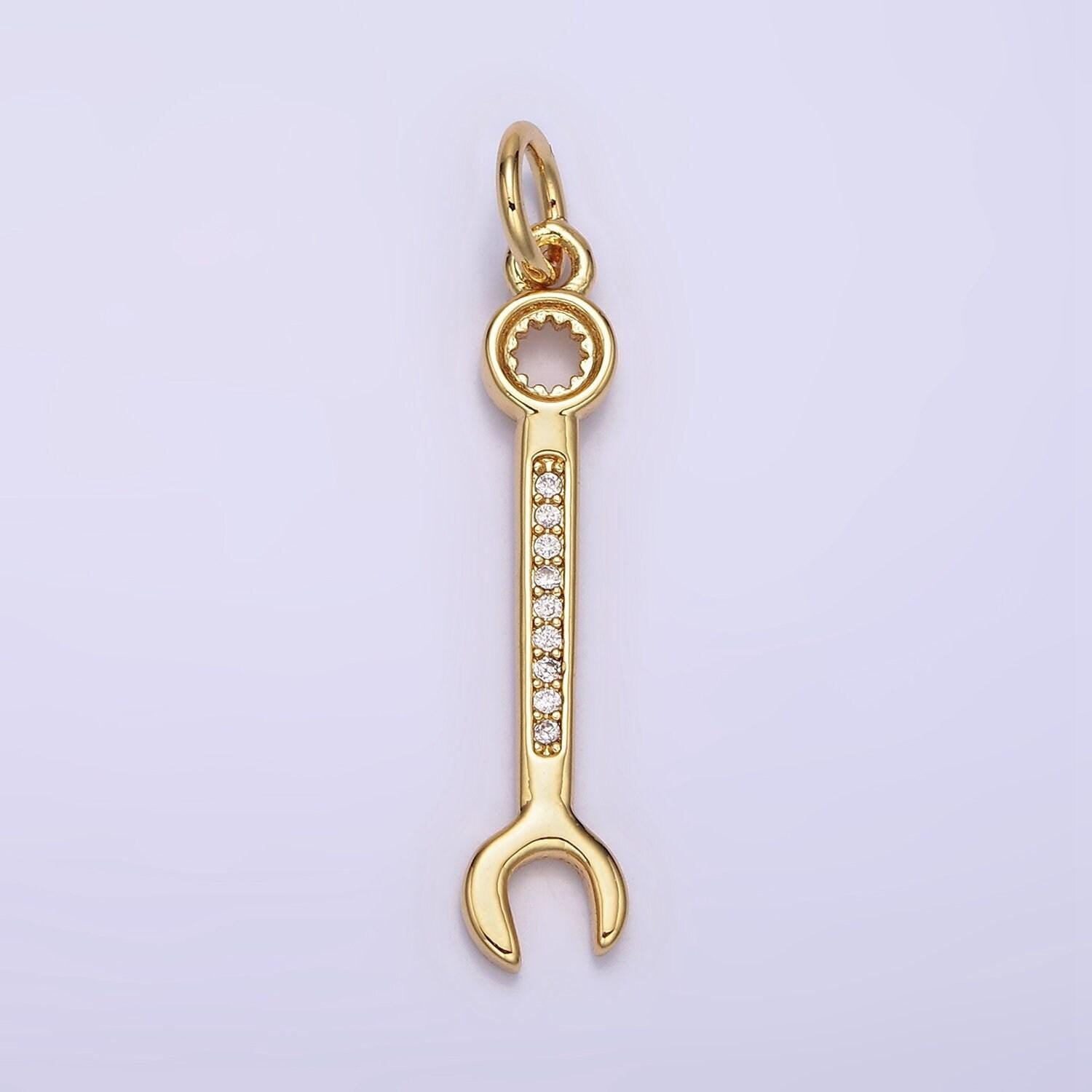 Clear micro paved cz combination wrench construction tool charm | n1102