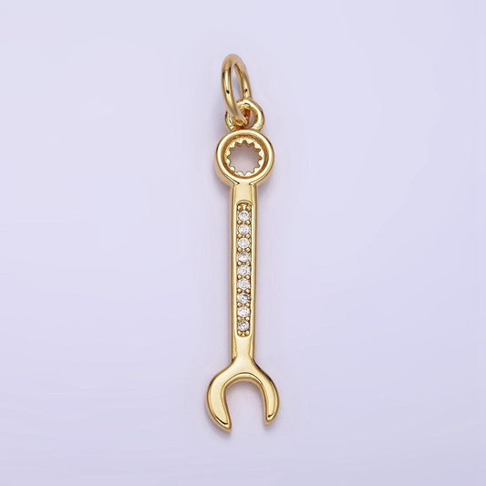 Clear micro paved cz combination wrench construction tool charm | n1102
