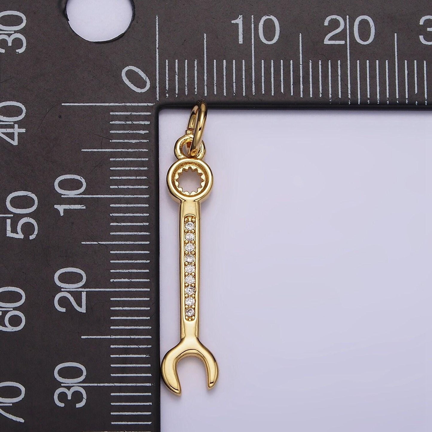 Clear micro paved cz combination wrench construction tool charm | n1102