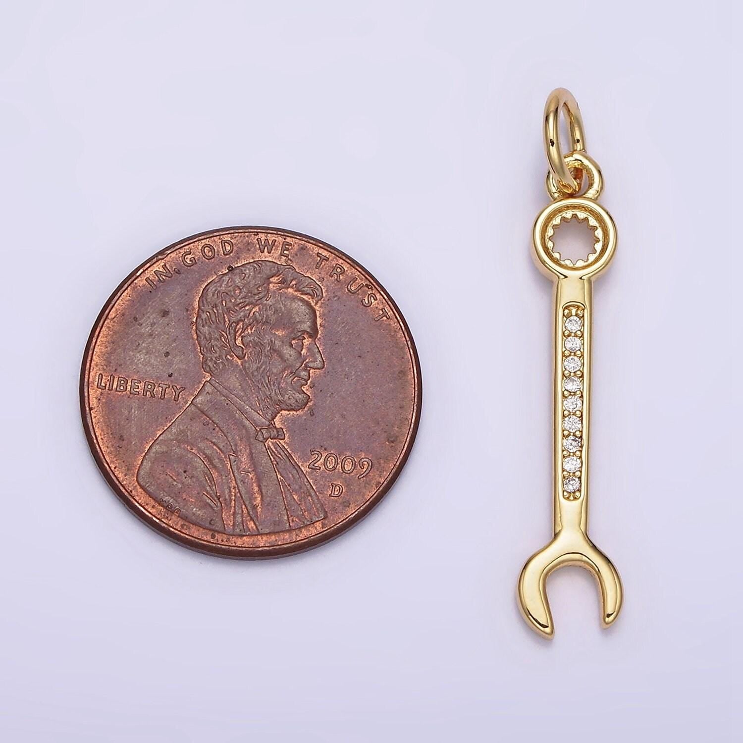Clear micro paved cz combination wrench construction tool charm | n1102