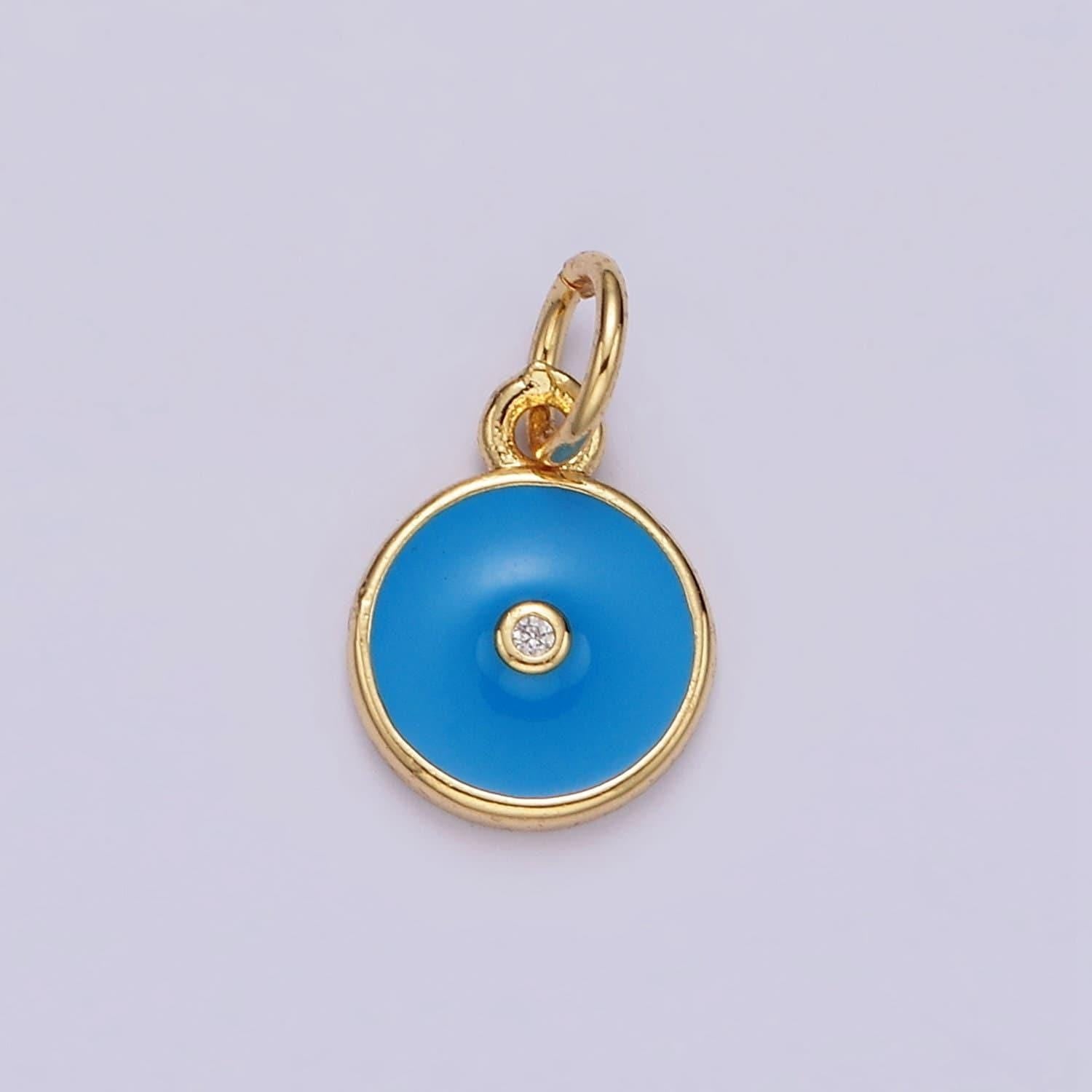 16k gold filled clear cz blue enamel round add-on charm | n1099