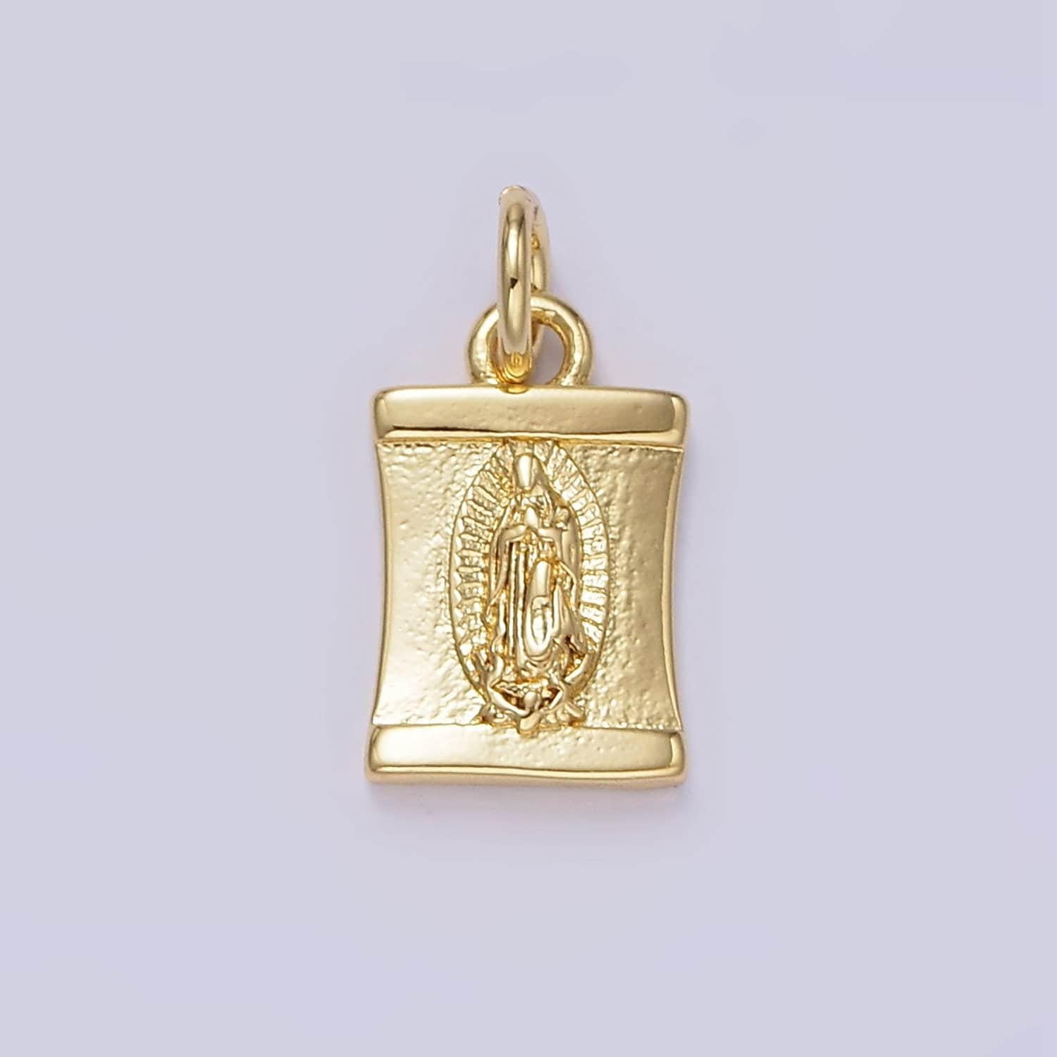 Small virgin mother mary miraculous medal gold fill rectangle pendant charm 9x8mm religious charm healing prayer catholic charm n-1098
