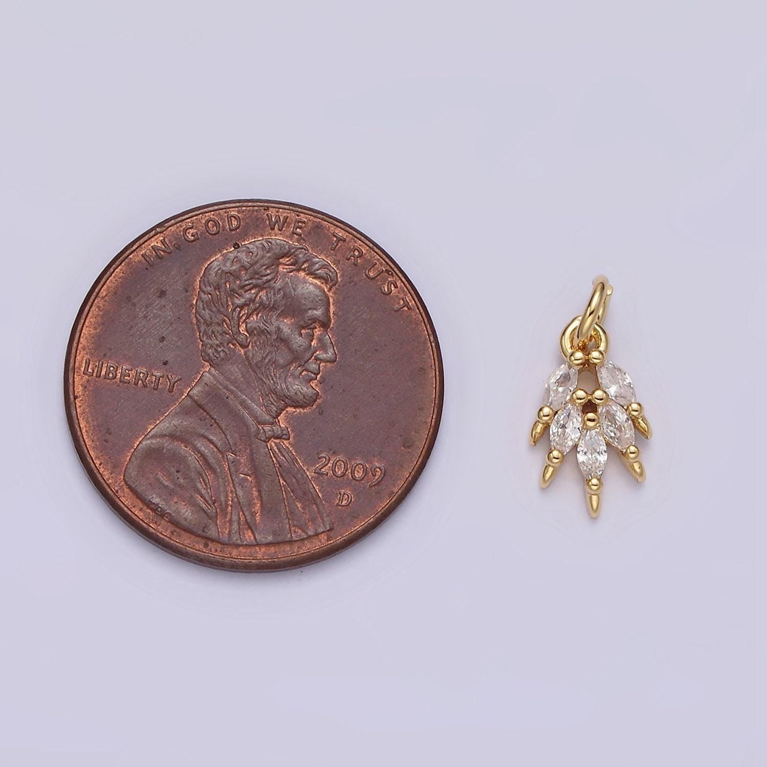 Small gold charm multiple clear marquise cz leaf mini add-on charm | n1094