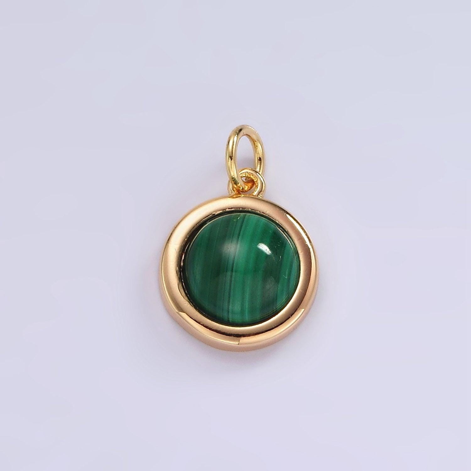 14k gold filled green malachite bezel round charm | n1092